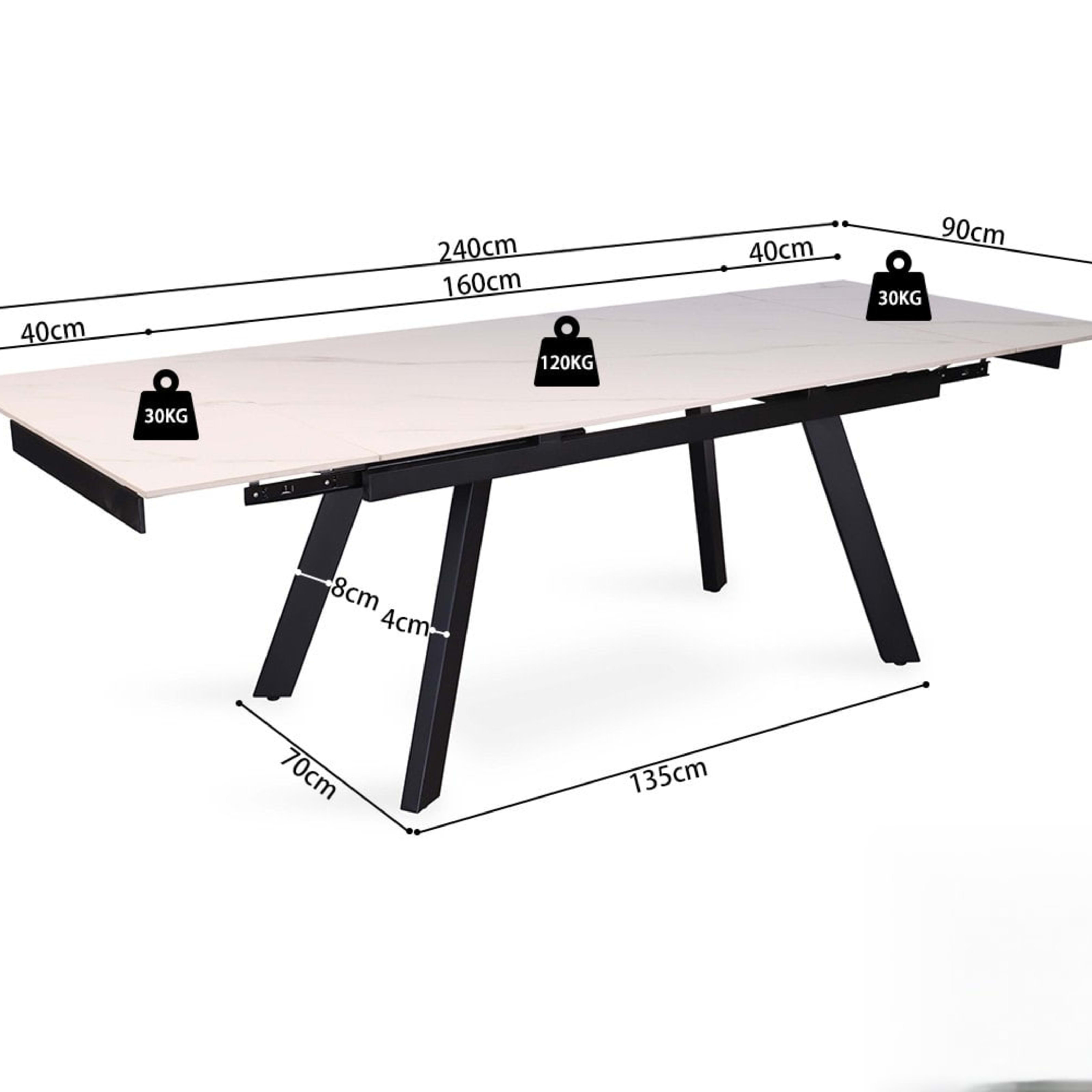 Uitschuifbare tafel 'Hera' 160-240 cm Rechthoekig Steen Wit — 5