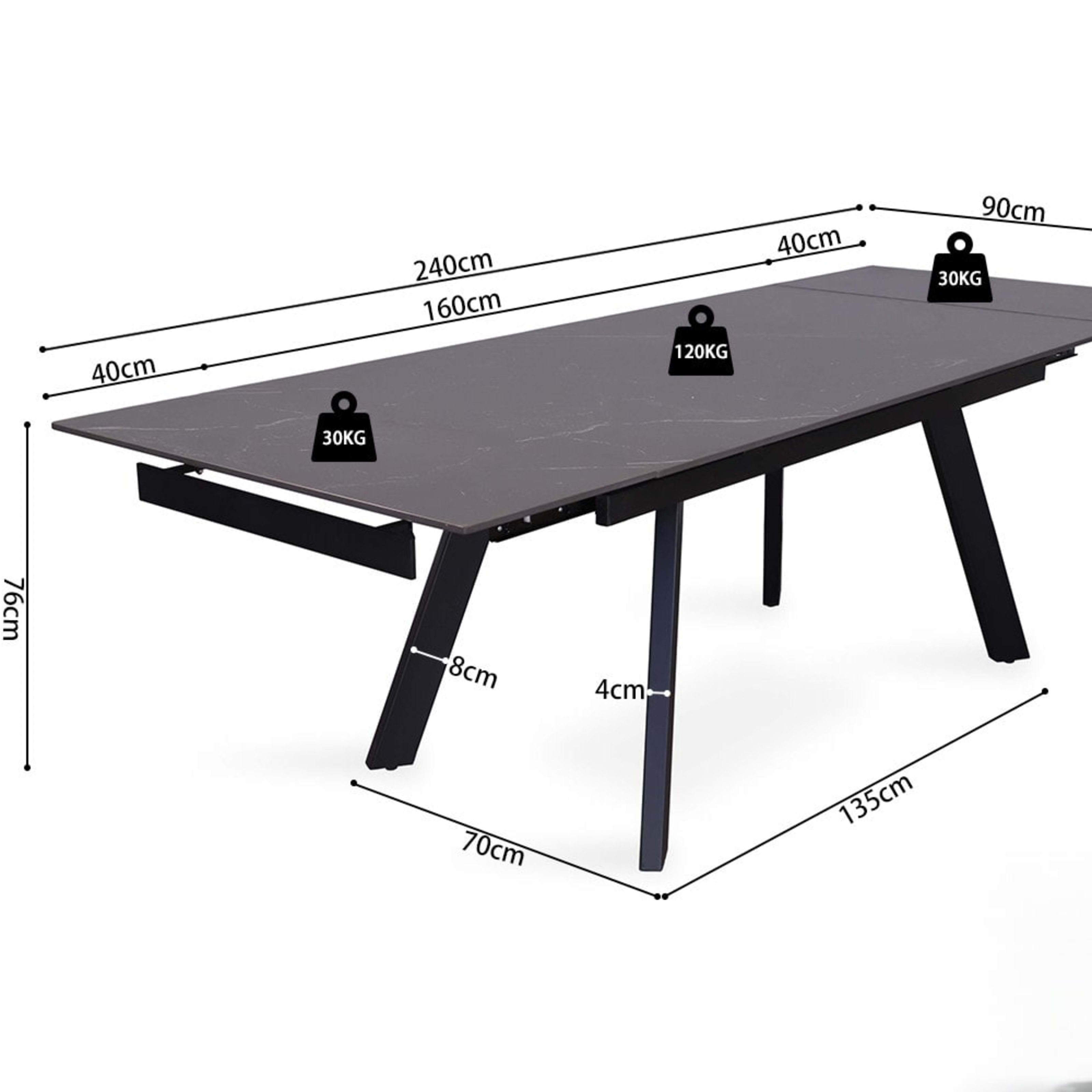 Uitschuifbare tafel 'Hera' 160-240 cm Rechthoekig Steen Zwart — 4