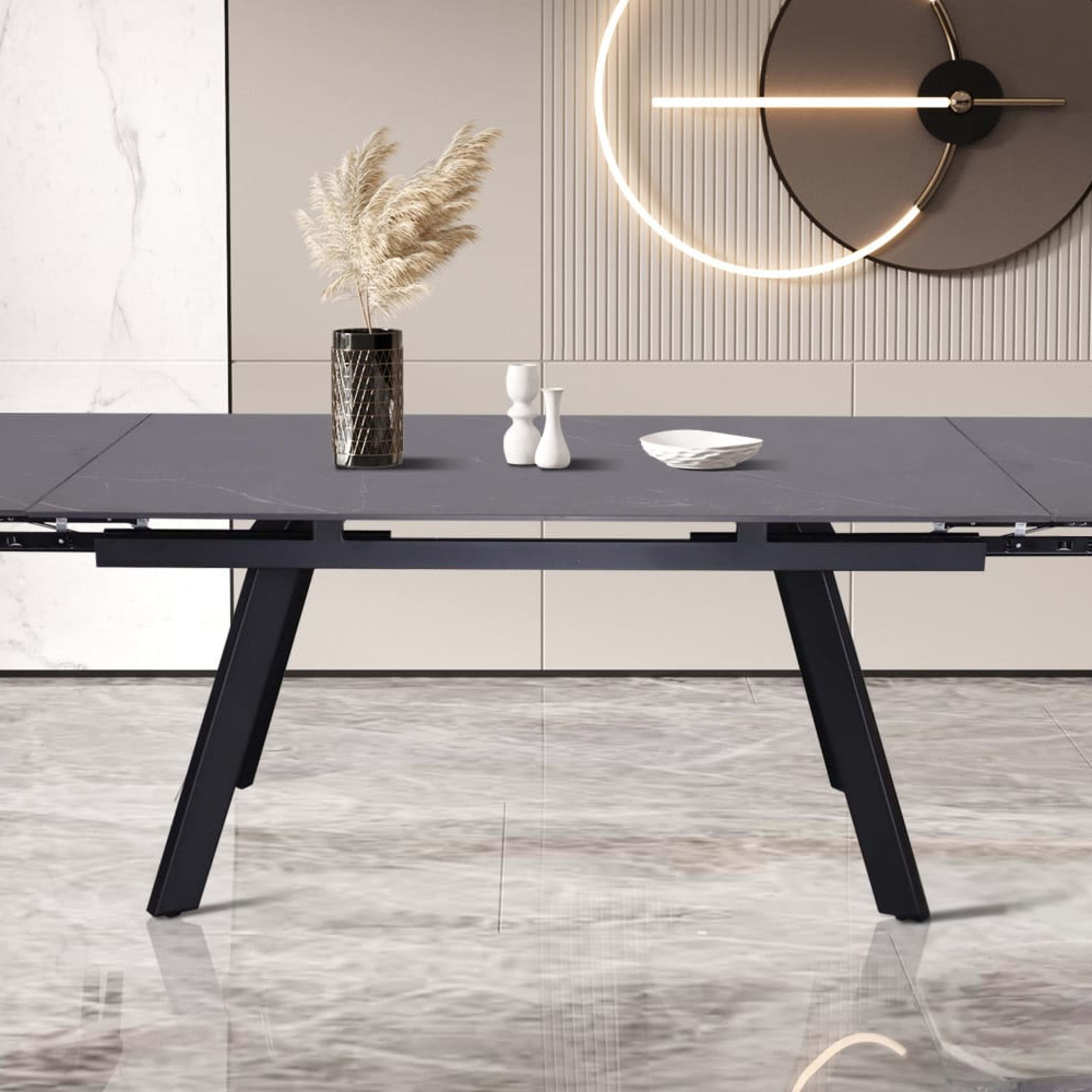 Uitschuifbare tafel 'Hera' 160-240 cm Rechthoekig Steen Zwart — 3