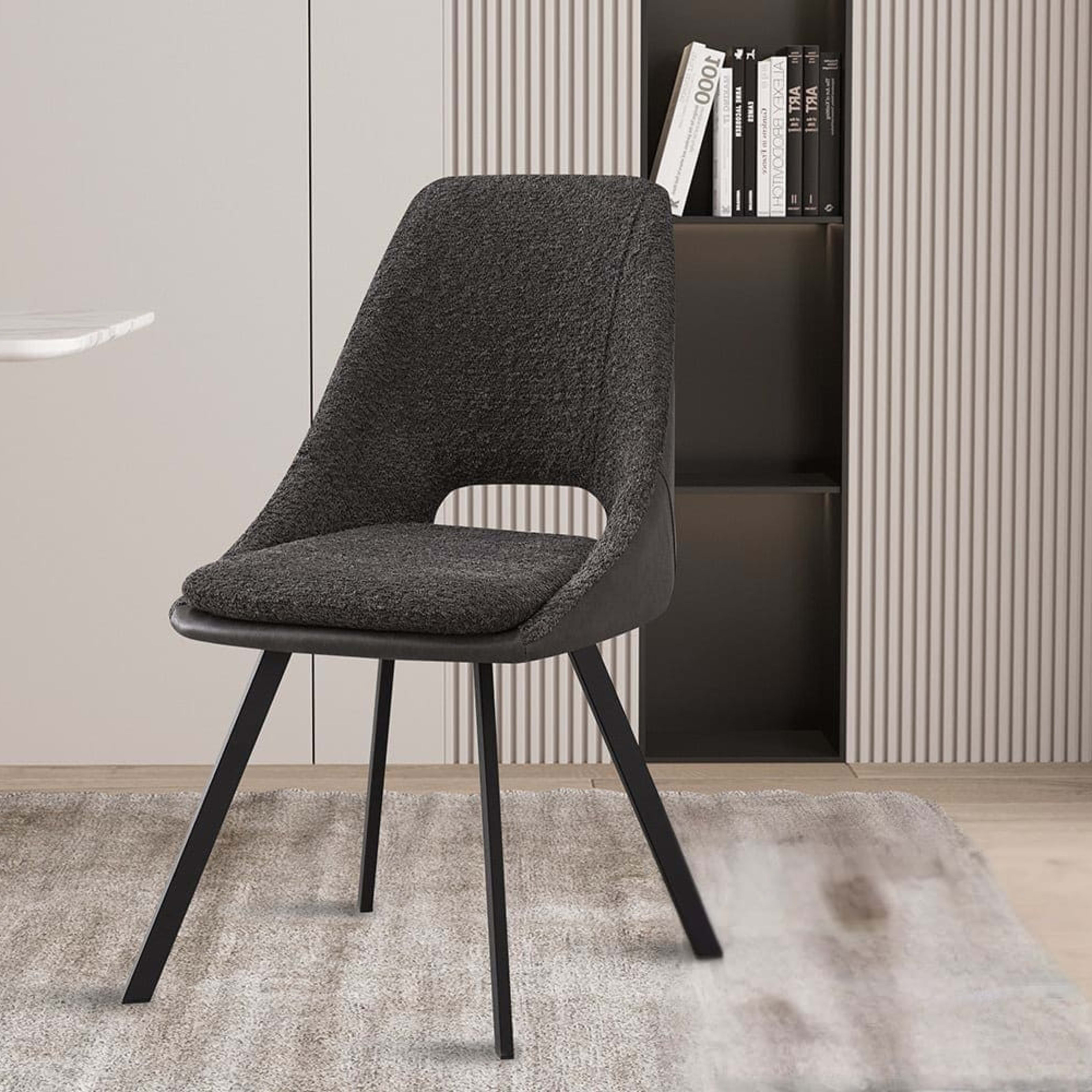 Stoel 'Filou' Bouclé Grijs Rug PU Lichtgrijs — 2