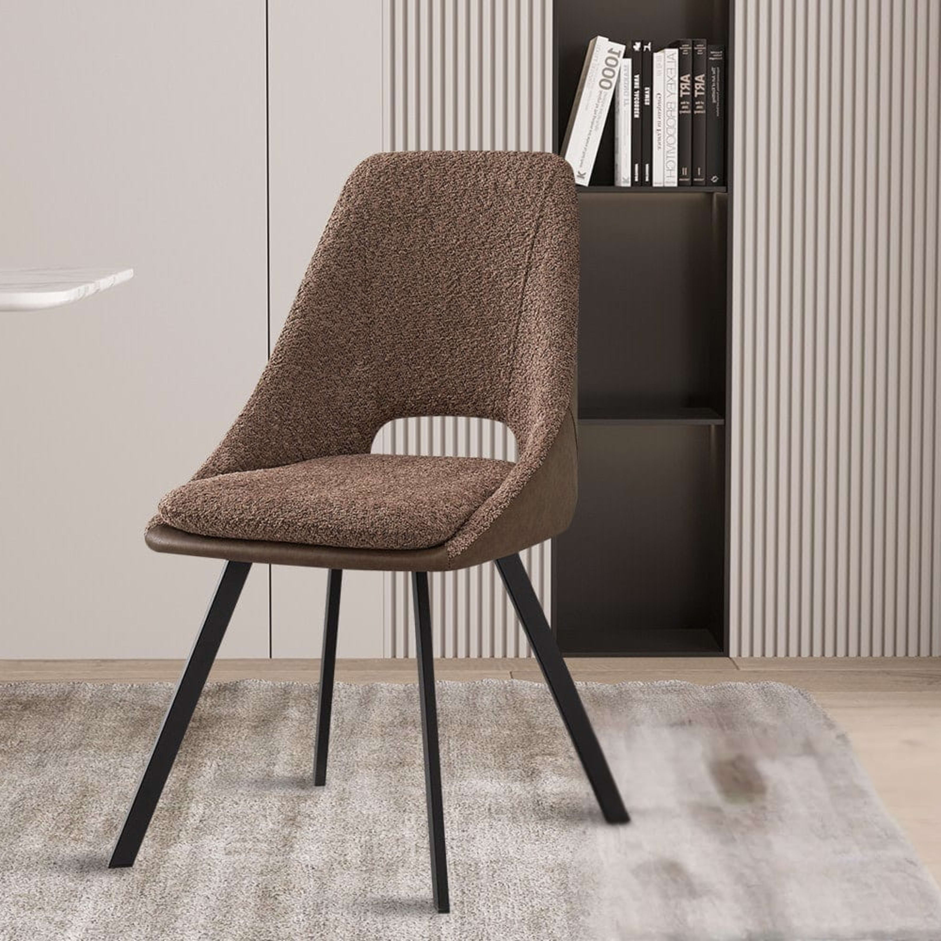 Stoel 'Filou' Bouclé Zand Rug PU Bruin — 2