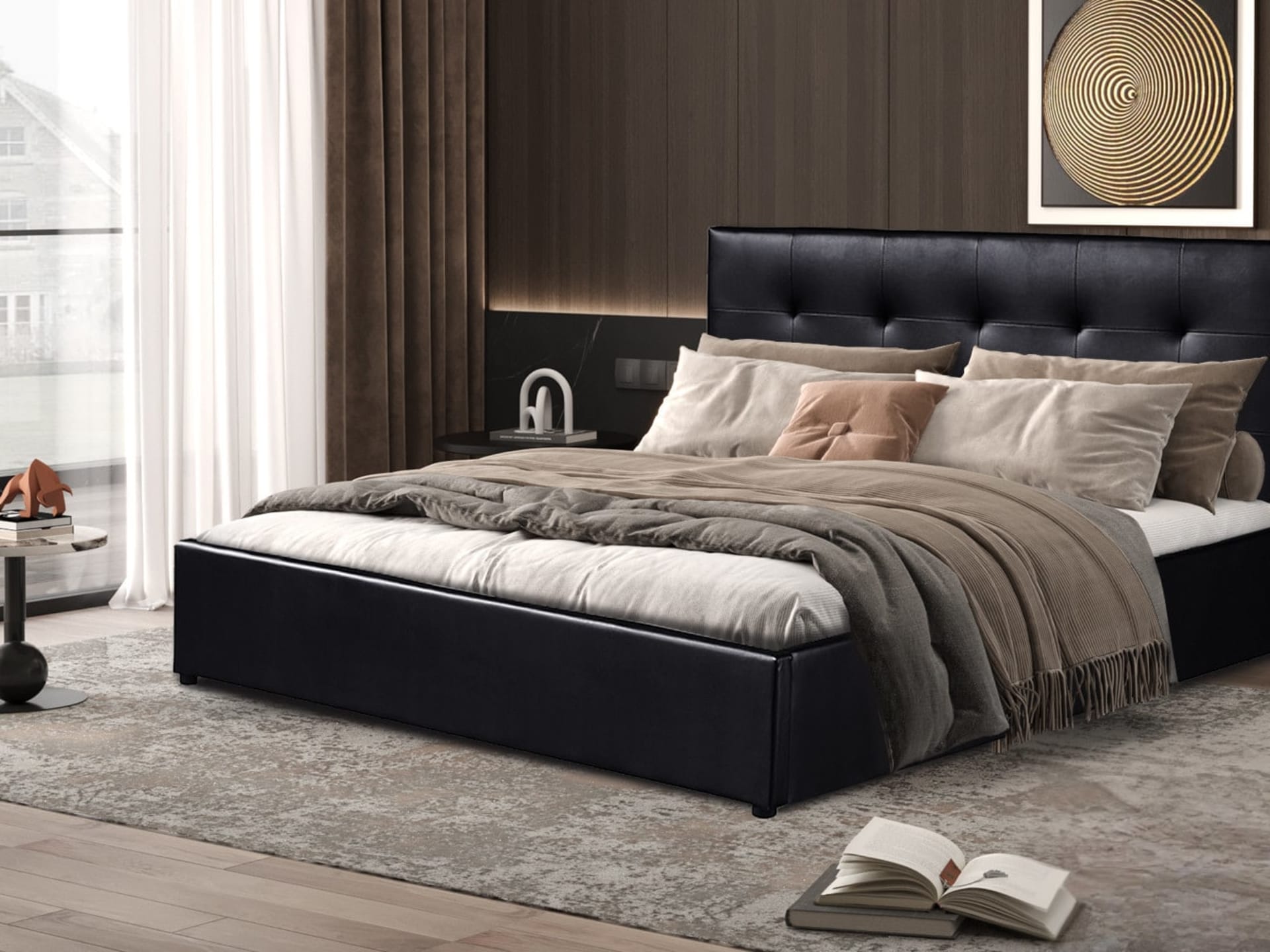 Bed met koffer 'Porto' 160×200 PU Zwart — foto 1 van 7