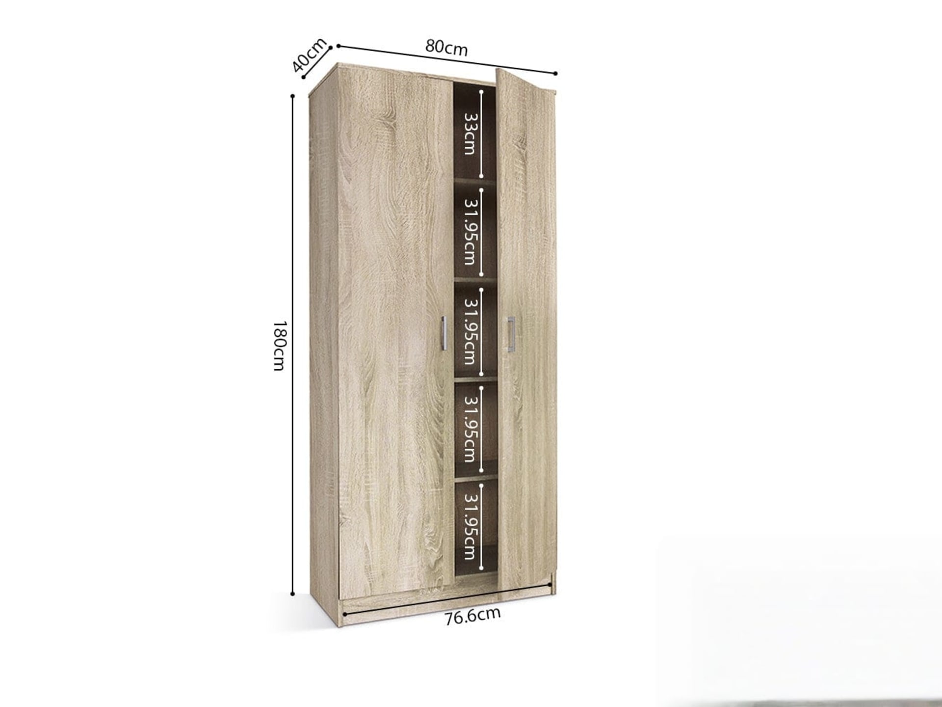 Opbergkast 'Ray' 2 deuren en 4 legplanken 80 cm Sonoma — foto 6 van 6