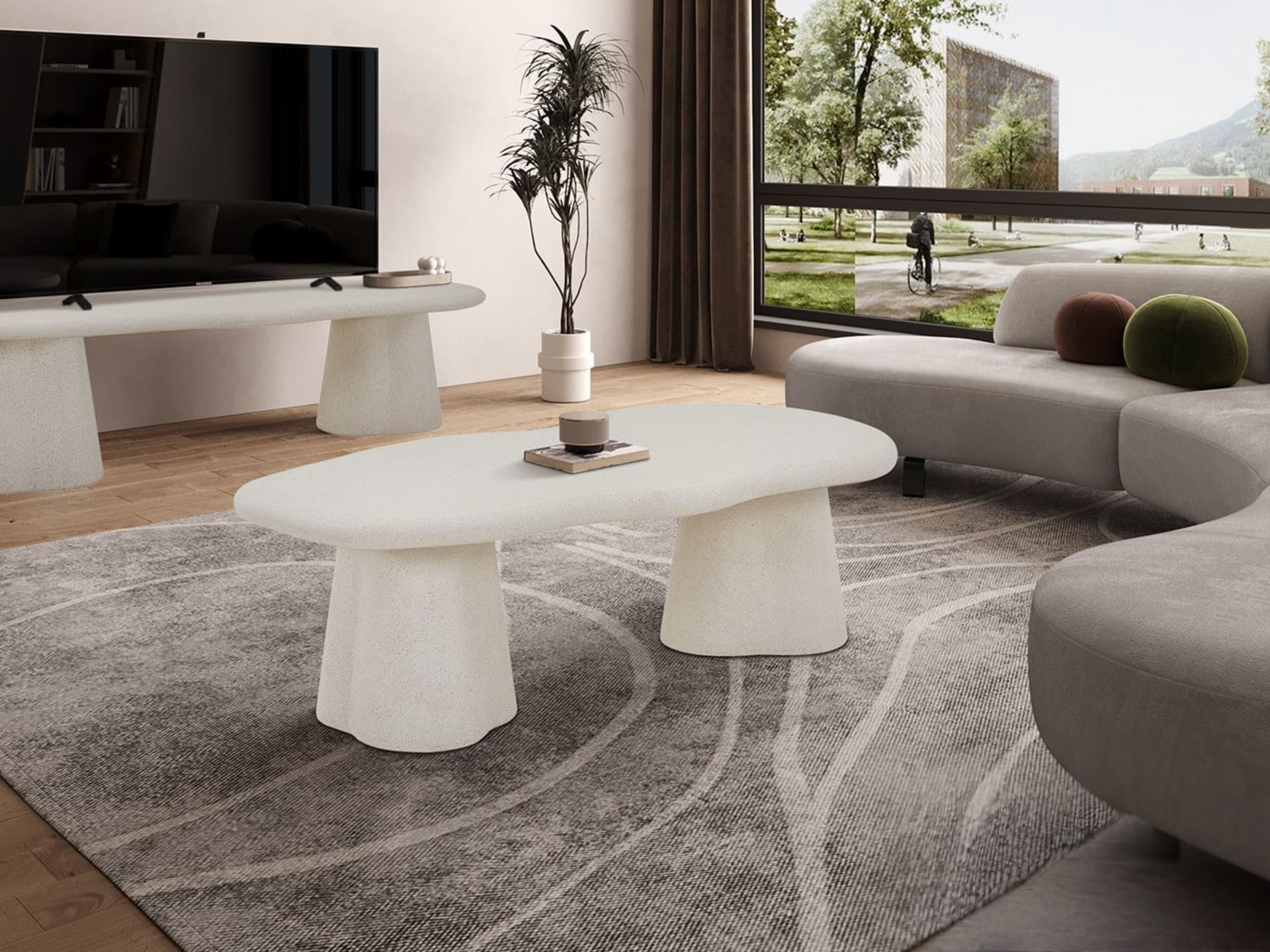 Salontafel 'Faro' 130 cm Organisch Cement — foto 3 van 5