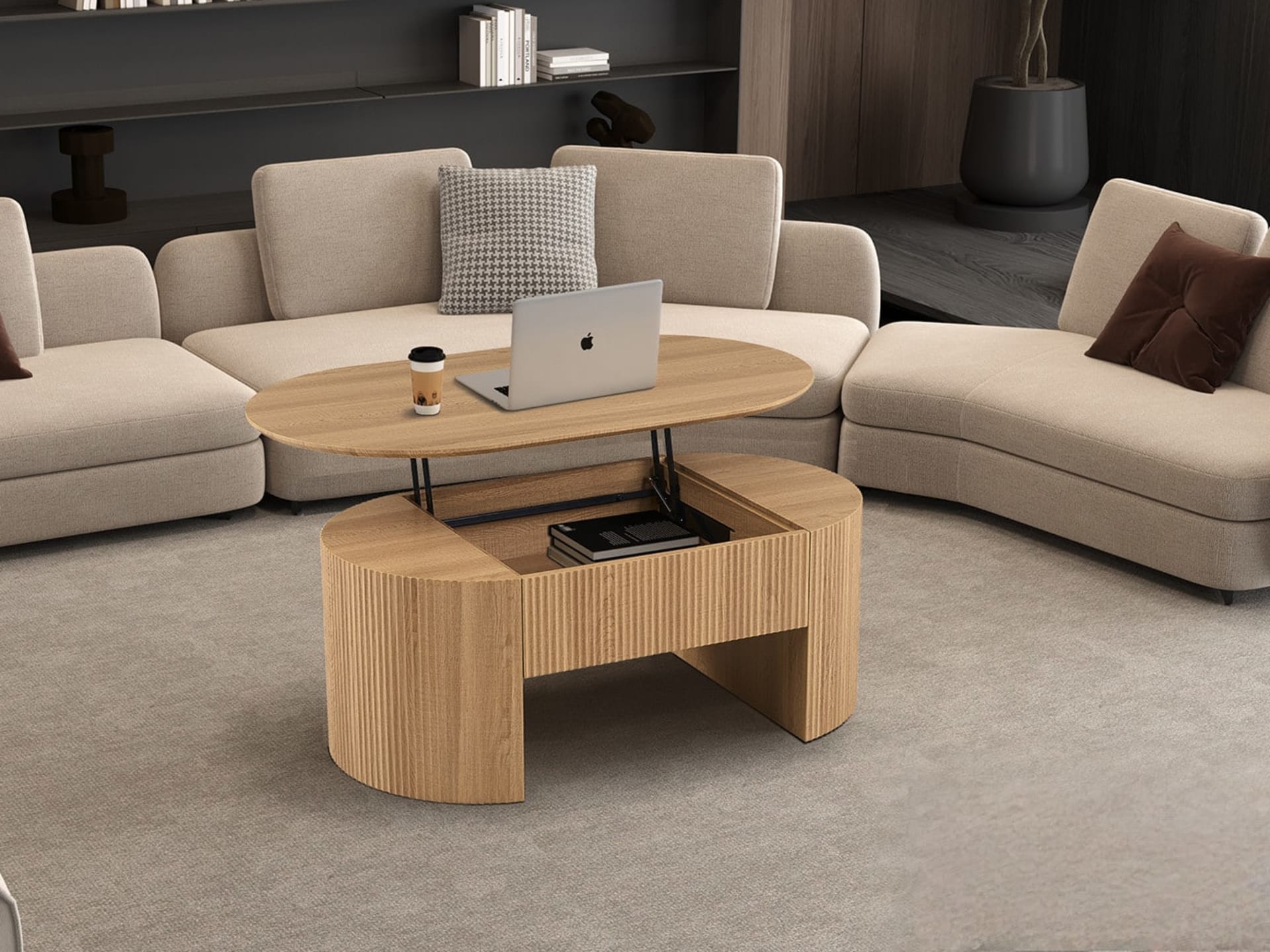 Salontafel 'Lagos' 120 cm Lift-top Decor Eik Naturel — foto 3 van 5