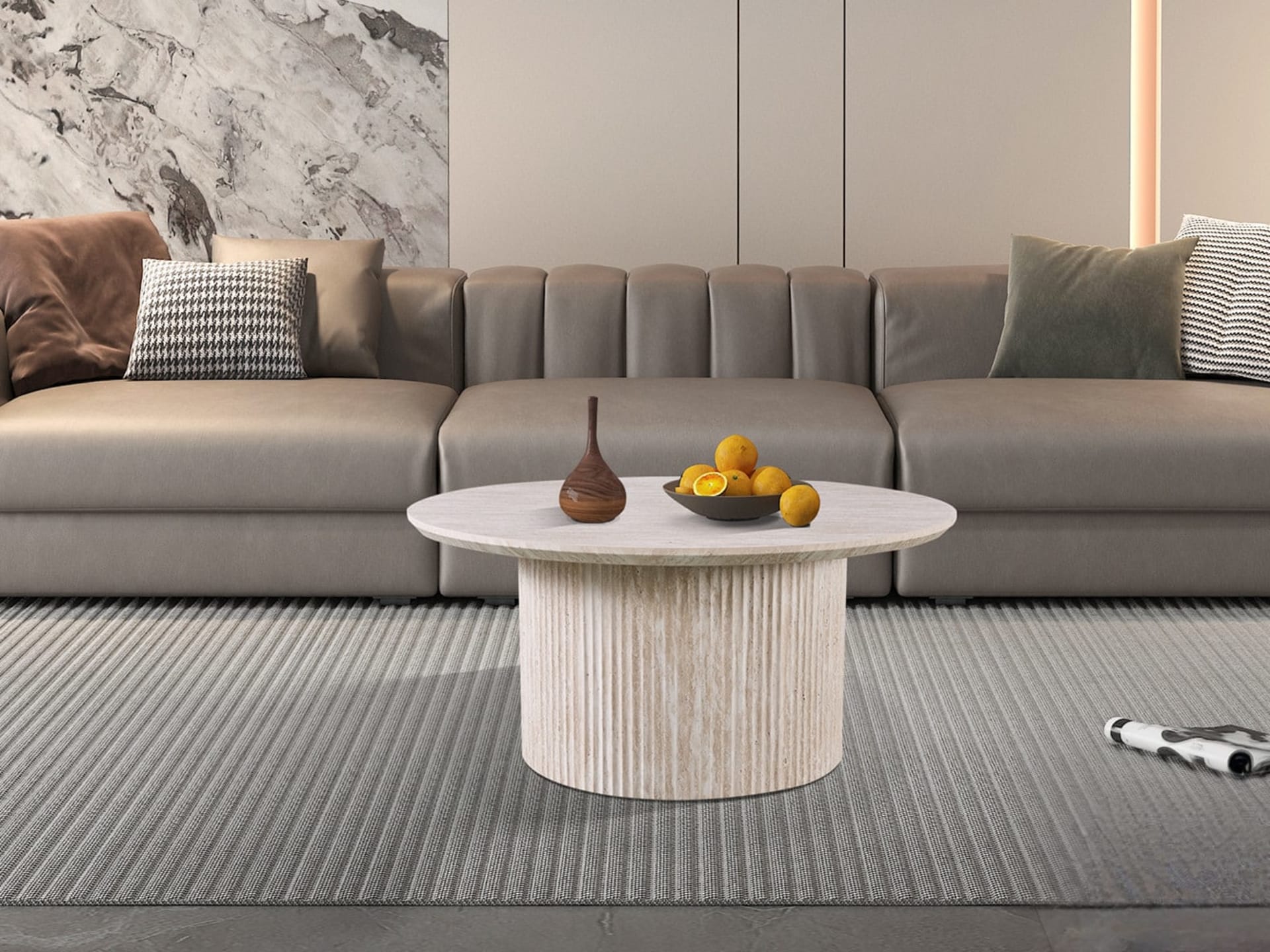 Salontafel 'Lagos' 80 cm Rond Decor Travertin Beige — foto 2 van 5