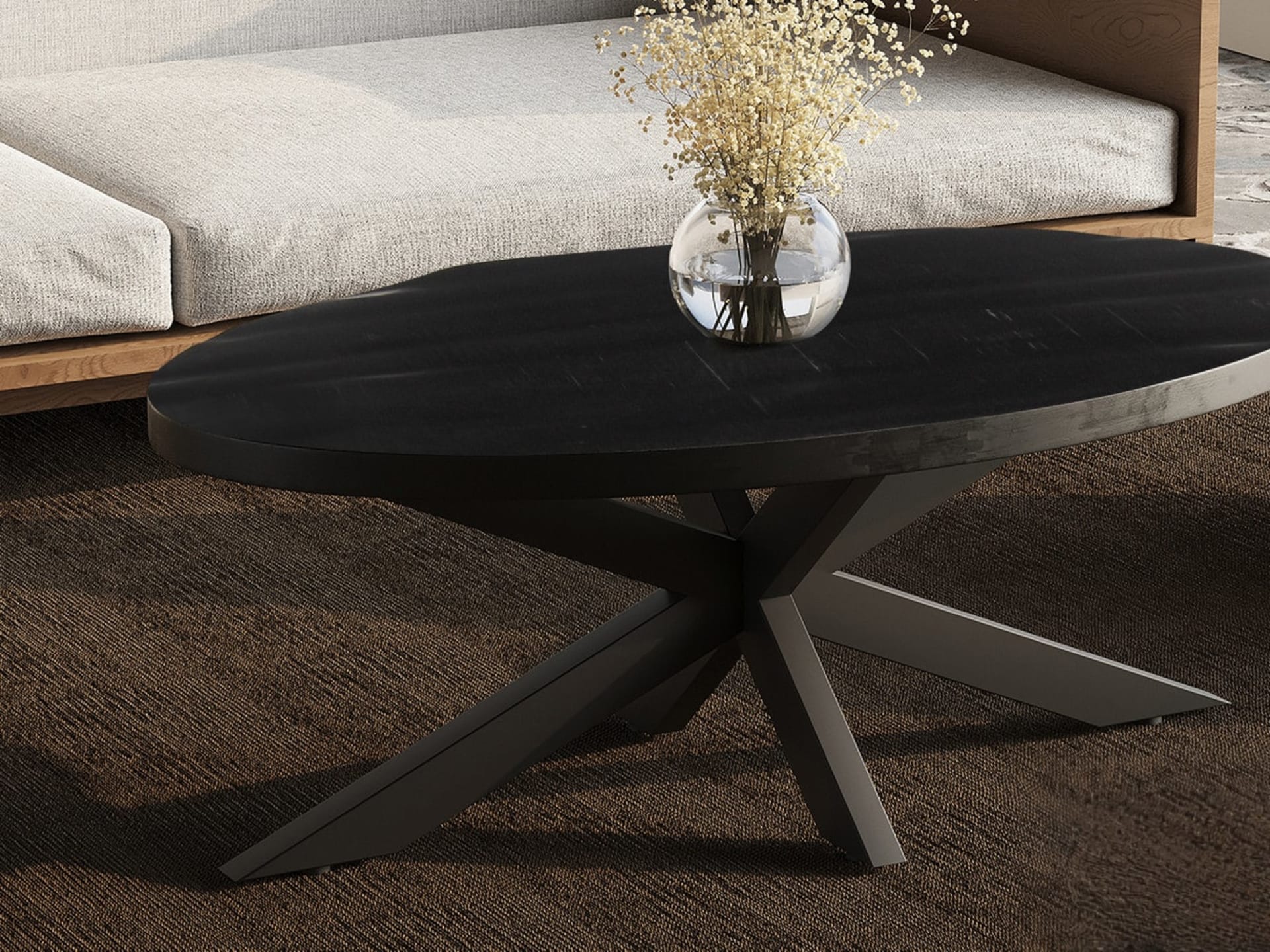 Salontafel 'Madeira' Ovaal Mango hout zwart — foto 2 van 3