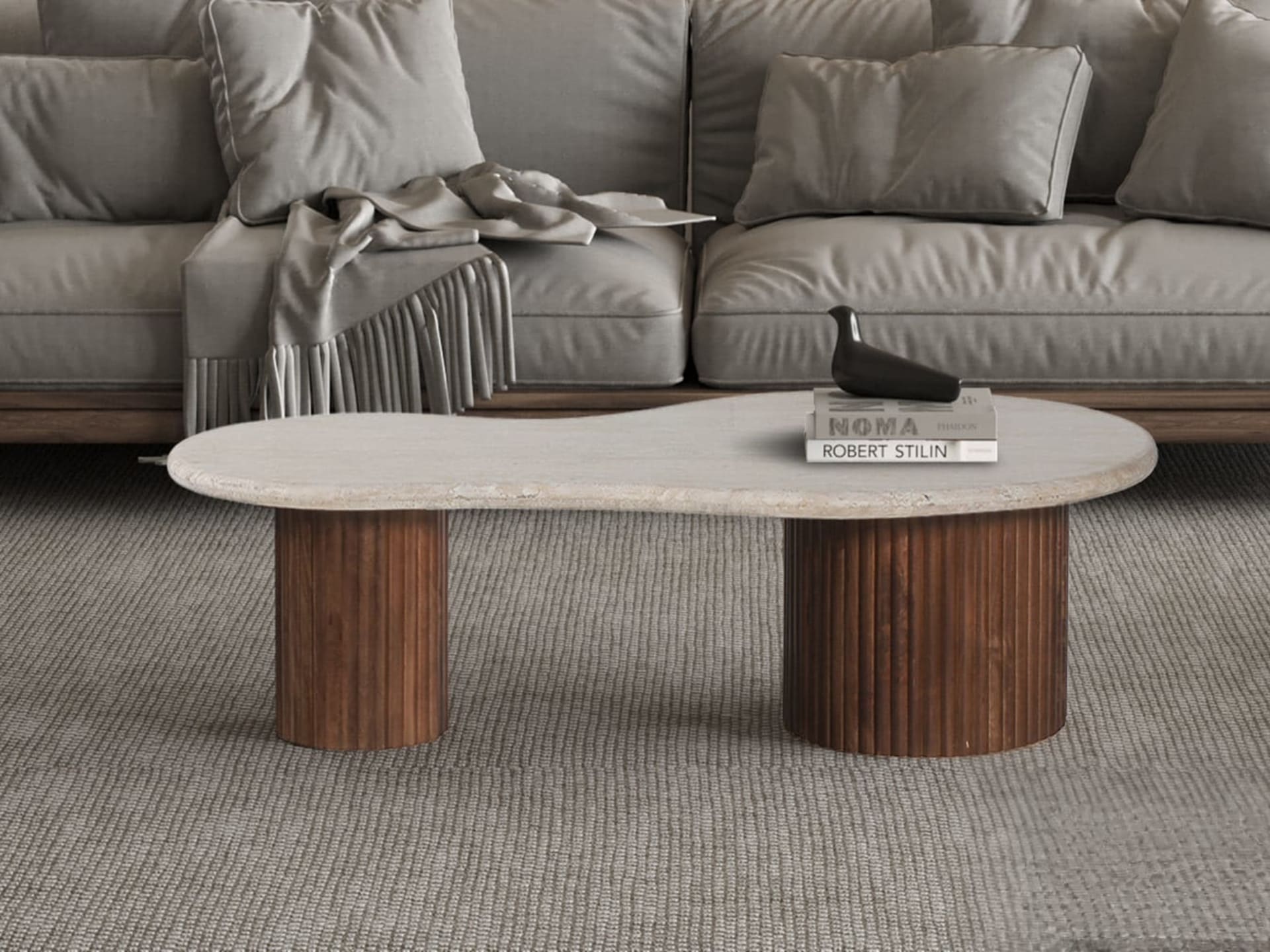 Salontafel 'Marlon' 120 cm Mango hout met Travertin Beige — foto 2 van 5