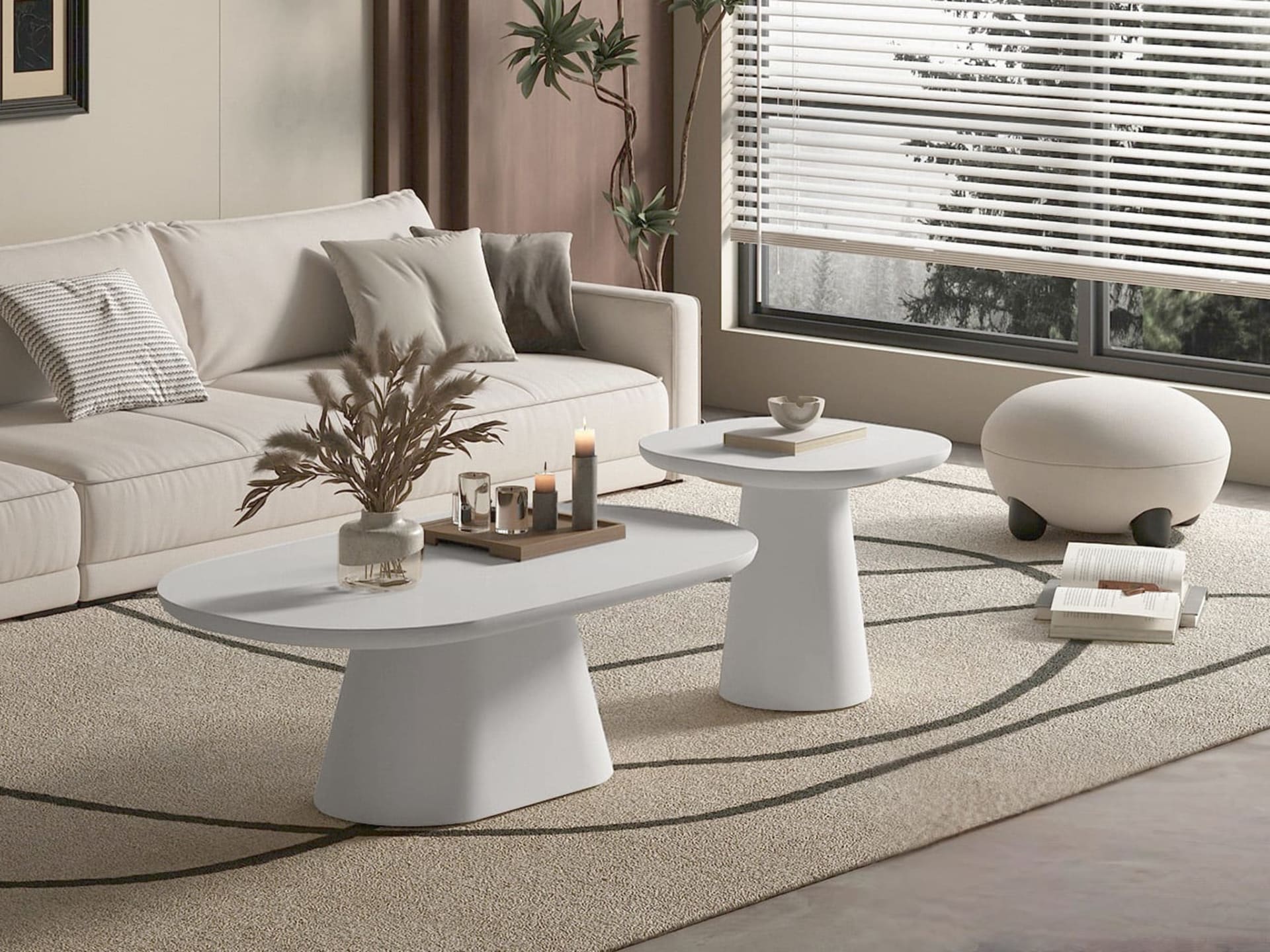 Salontafel 'Tavira' 120 cm Ovaal Cement Ecru — foto 3 van 6