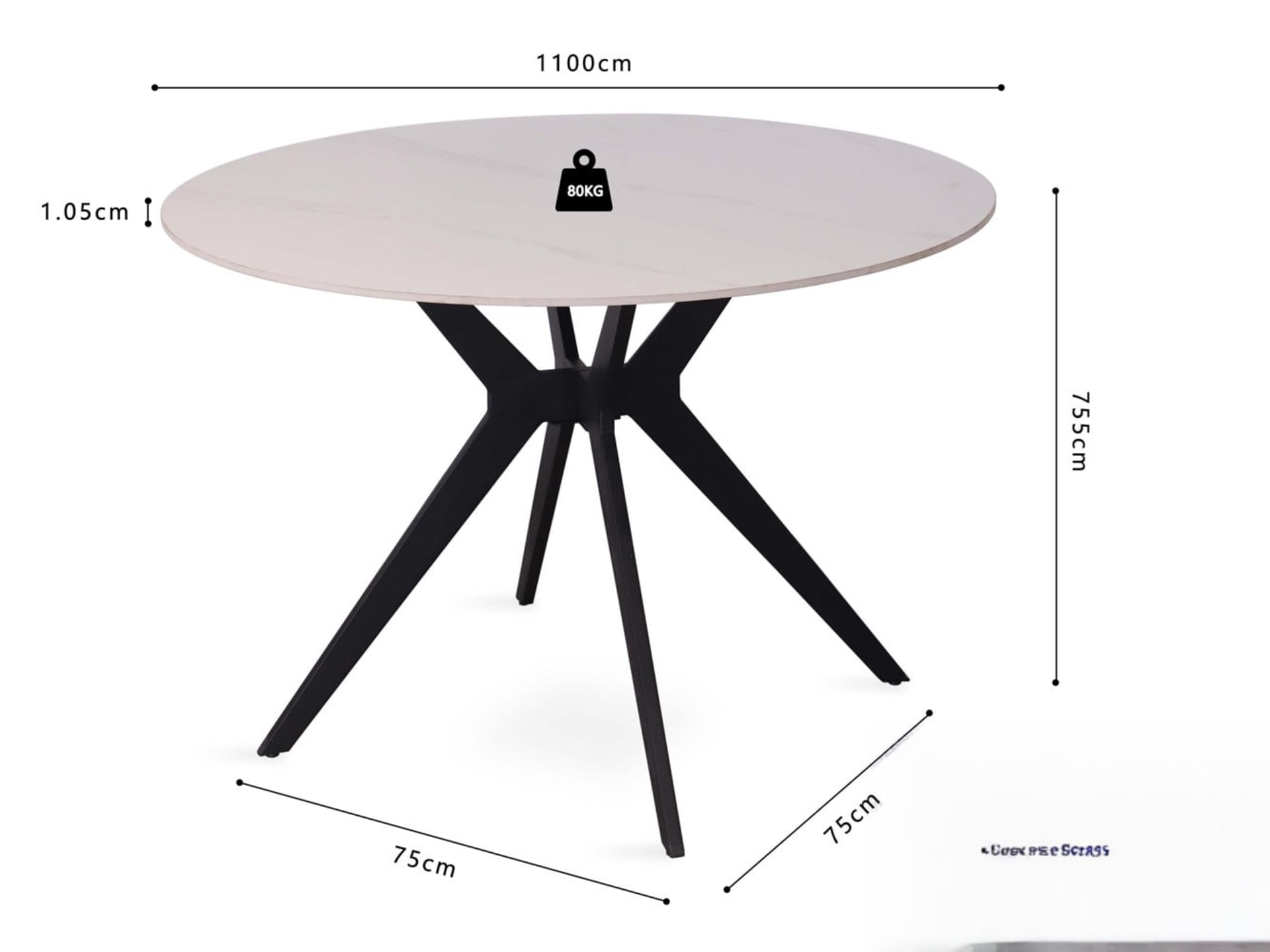 Tafel 'Apollo' 110 cm Rond Glanzend Steen Snow Wit — foto 7 van 7