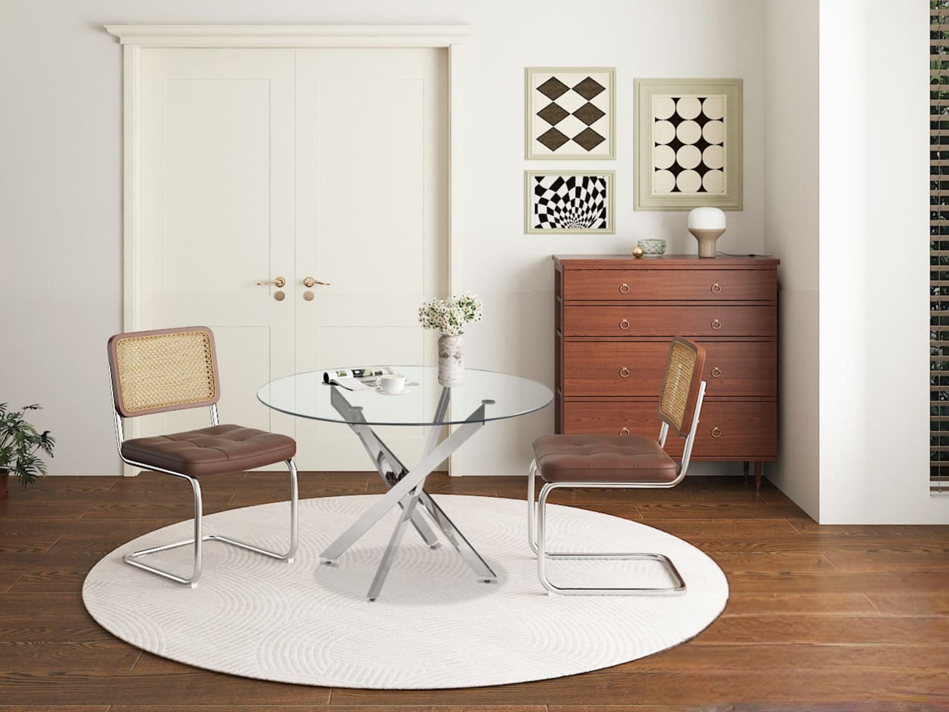 Tafel 'Lasi' 120 cm Rond Glas, Poten Chroom — foto 3 van 4