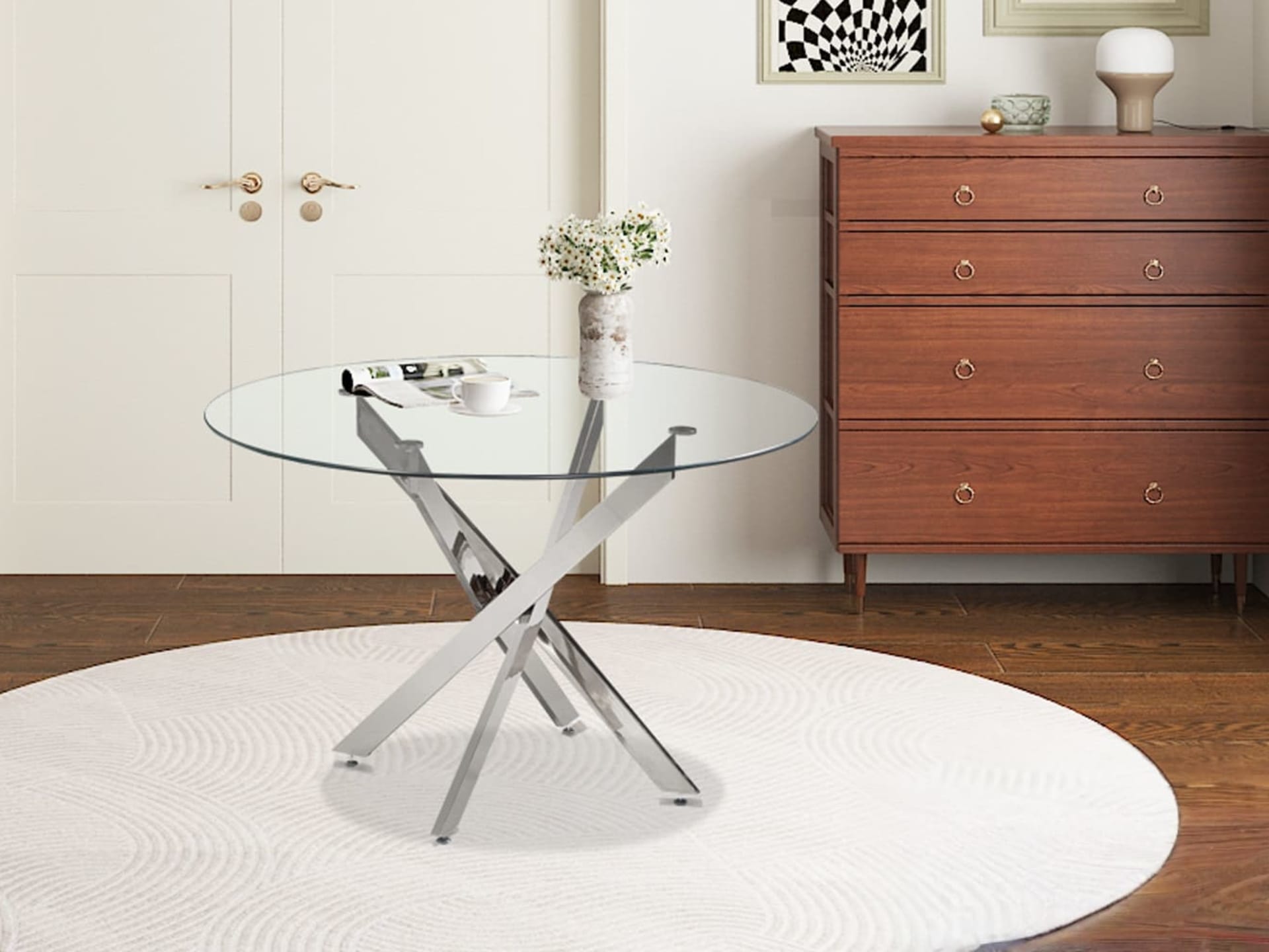 Tafel 'Lasi' 120 cm Rond Glas, Poten Chroom — foto 2 van 4