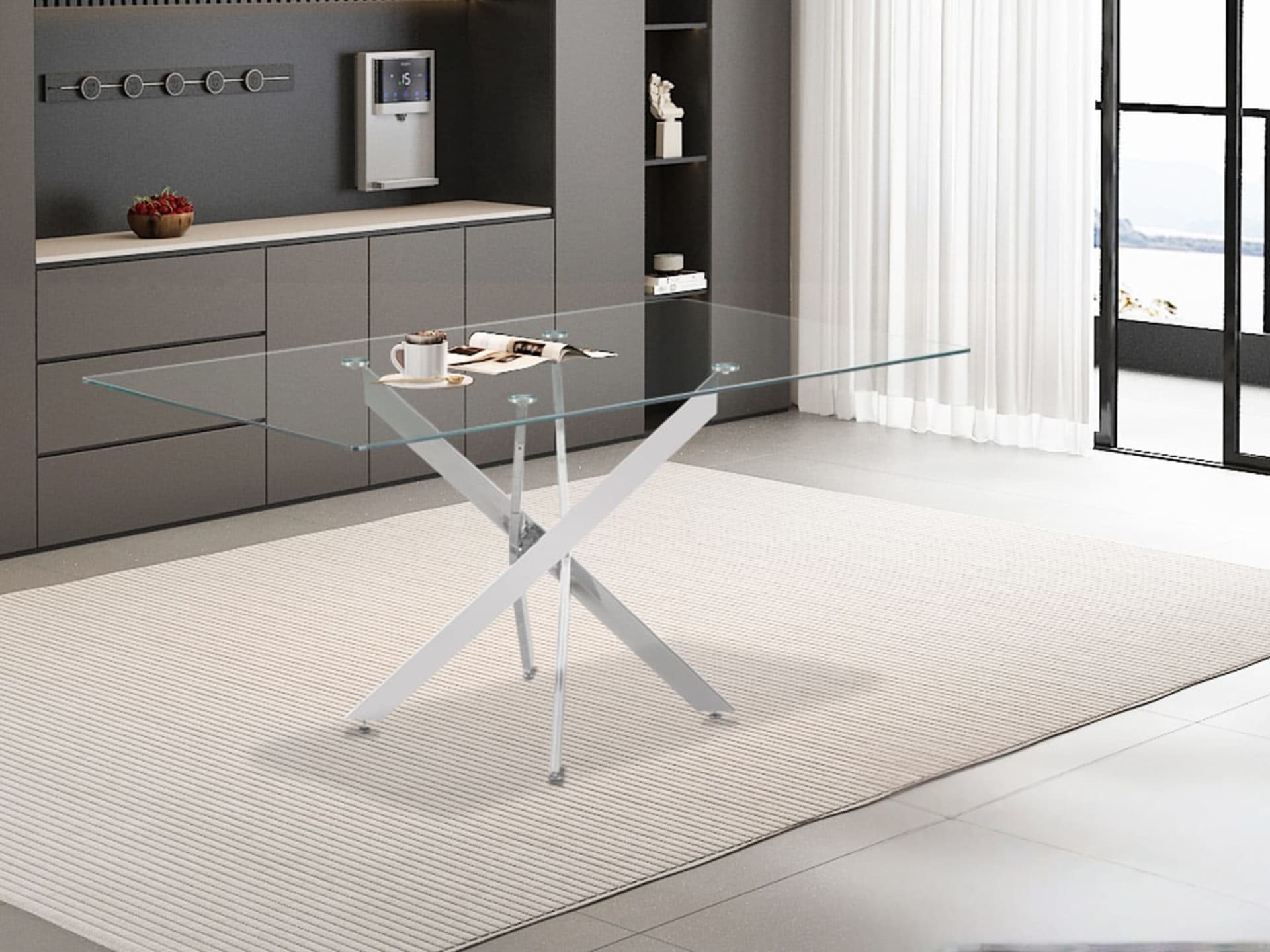 Tafel 'Lasi' 160 cm Glas, Poten Chroom — foto 2 van 4