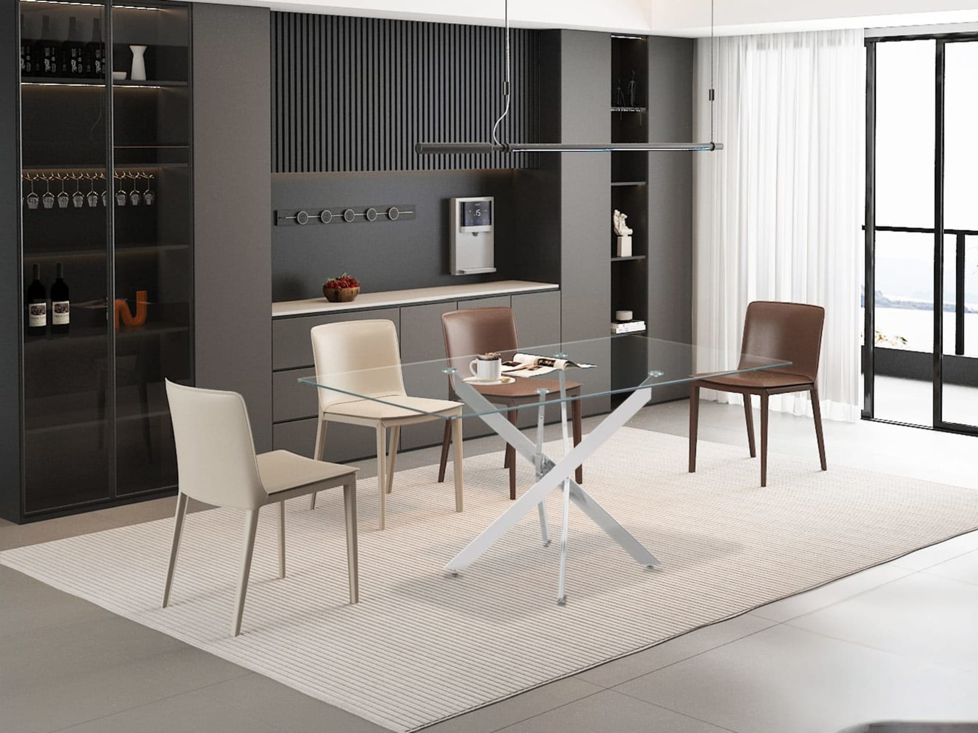 Tafel 'Lasi' 160 cm Glas, Poten Chroom — foto 3 van 4