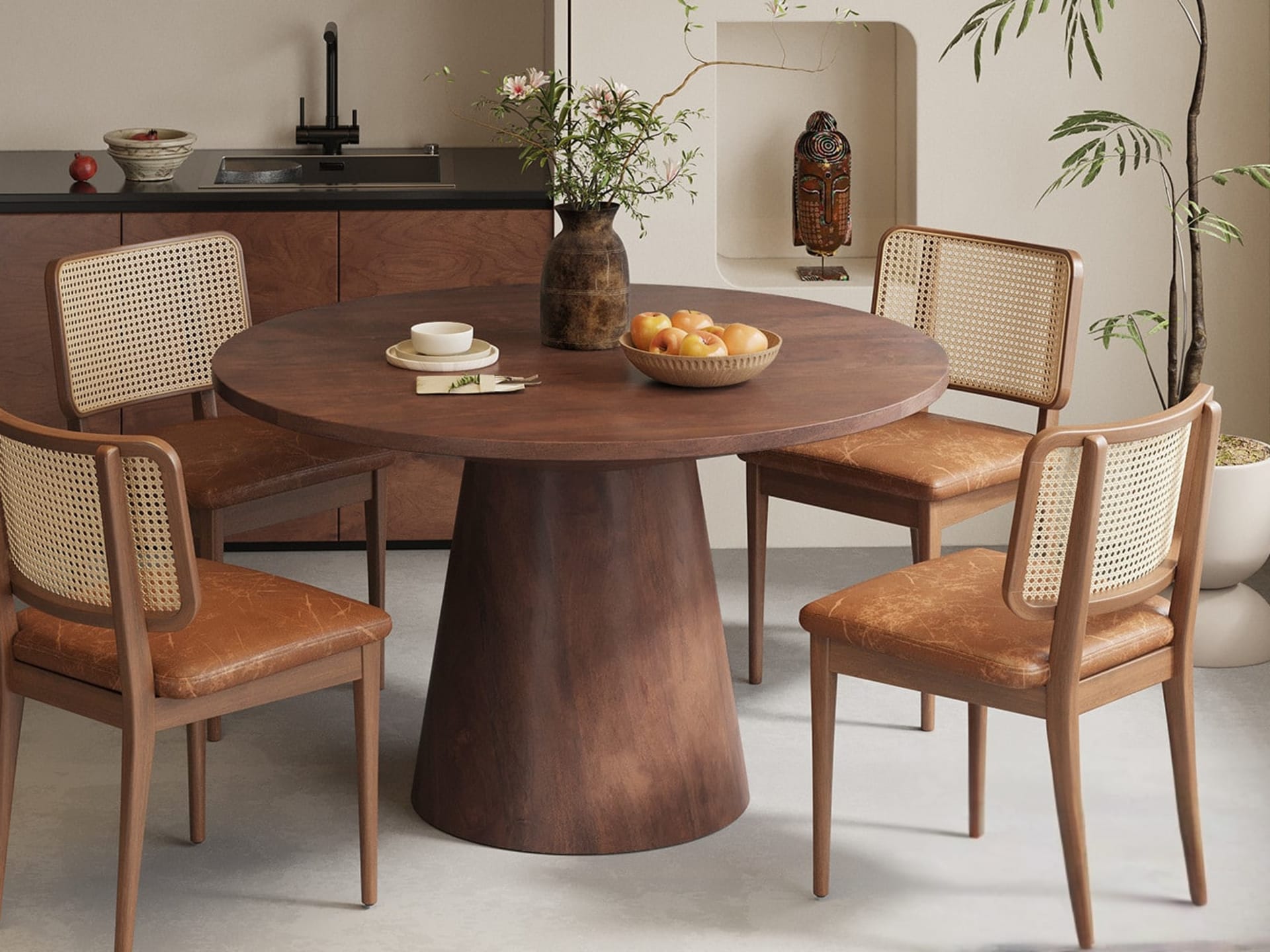 Tafel 'Tommy' 130 cm Rond Mango hout  Bruin — foto 3 van 5