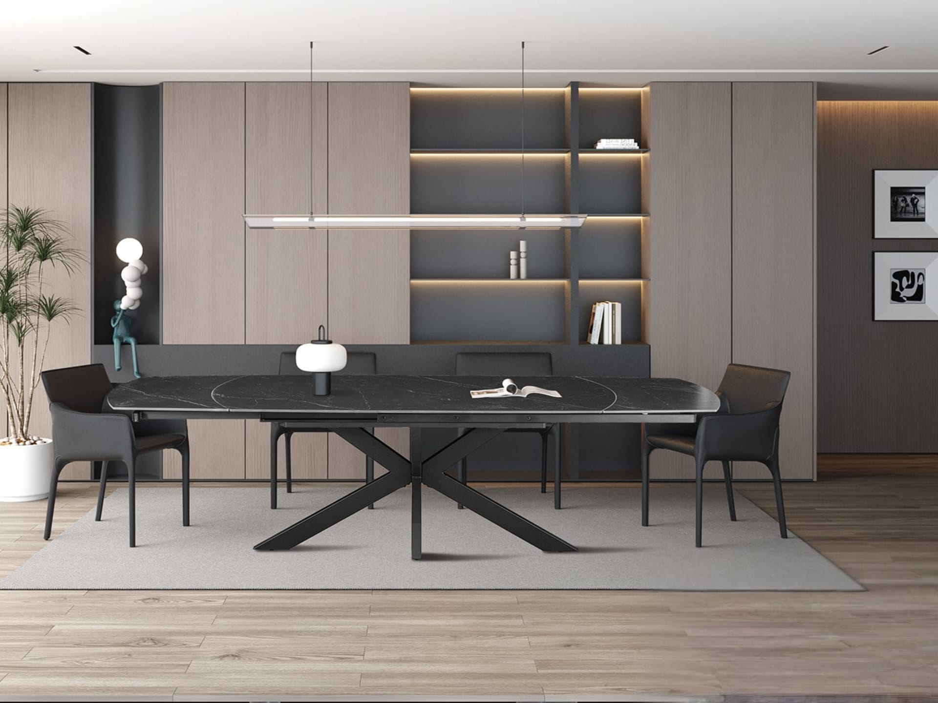 Uitschuifbare tafel 'Ares' 160-240 cm Deens Ovaal Steen Zwart — foto 2 van 5