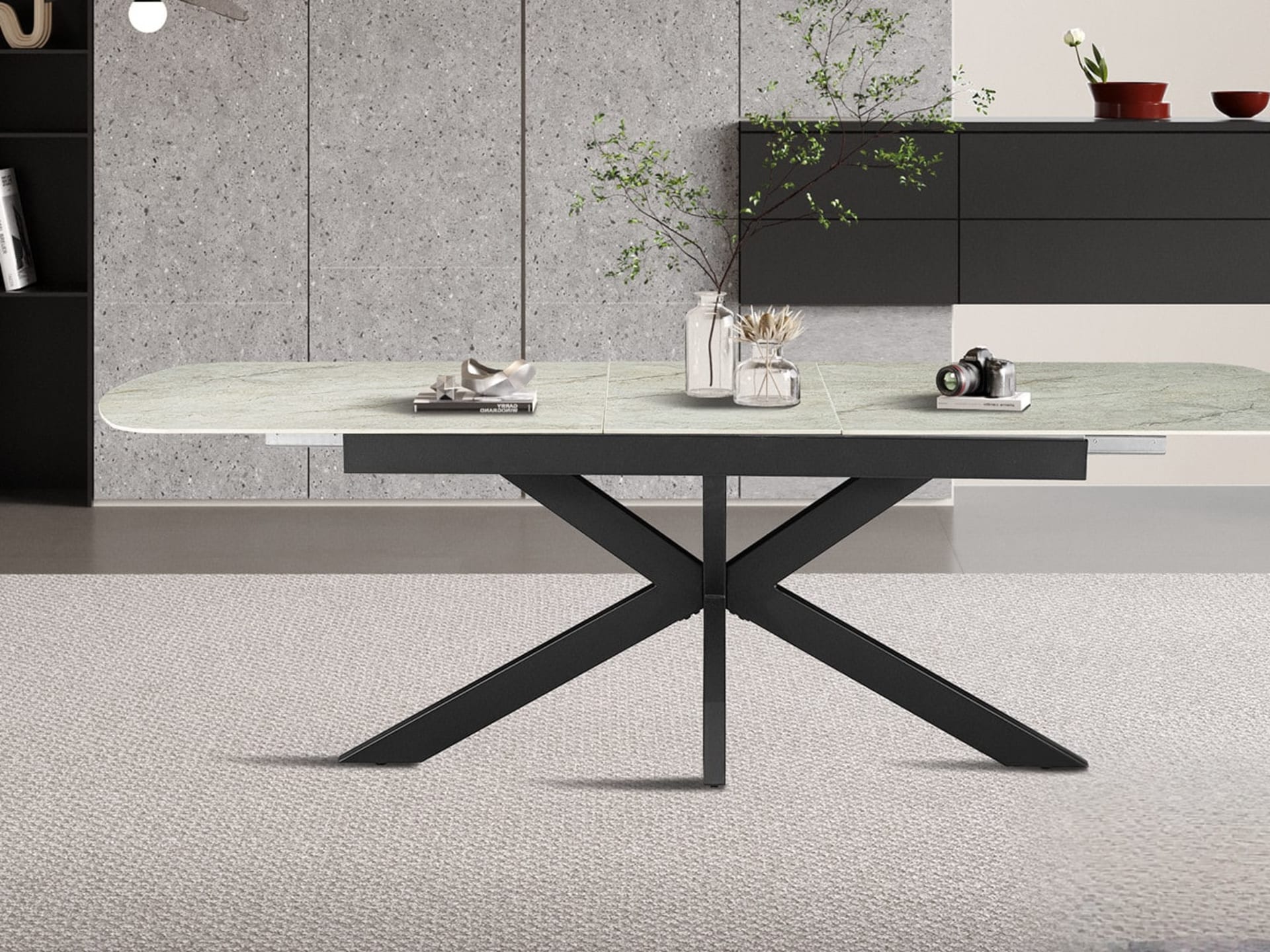 Uitschuifbare tafel 'Hestia' 180-220 cm Deens Ovaal Glanz. Steen Beige — foto 3 van 6
