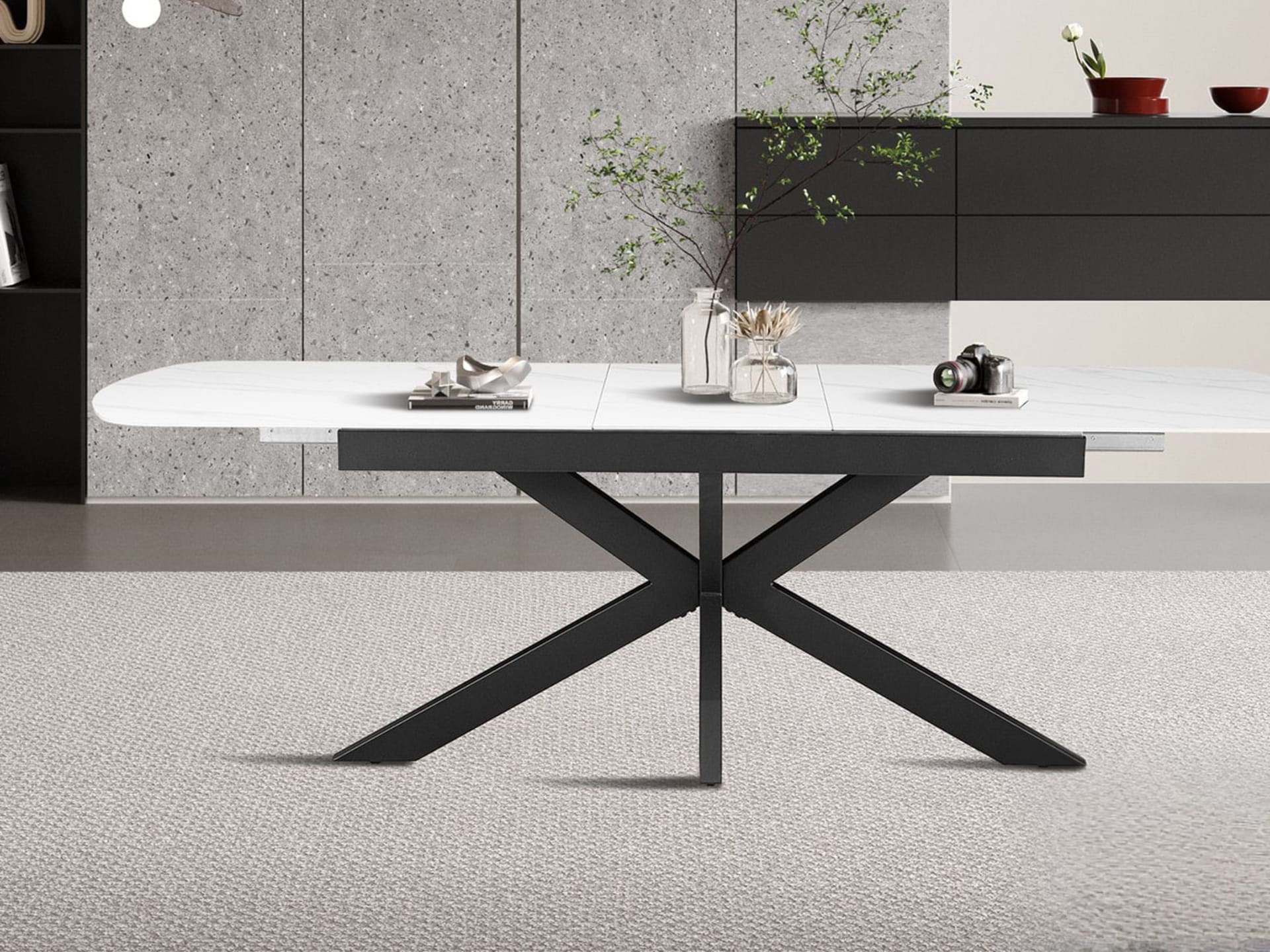 Uitschuifbare tafel 'Hestia' 180-220 cm Deens Ovaal Steen Wit — foto 3 van 6