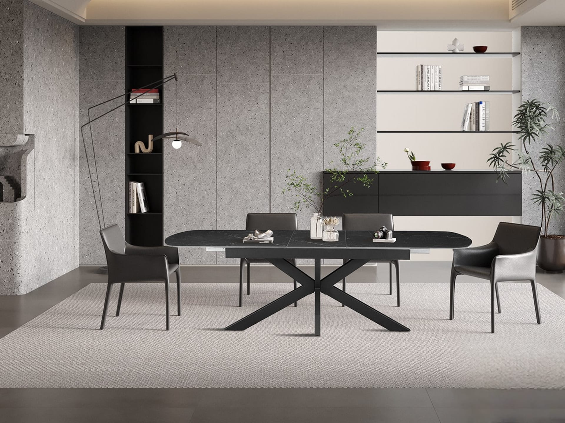 Uitschuifbare tafel 'Hestia' 180-220 cm Deens Ovaal Steen Zwart — foto 4 van 6