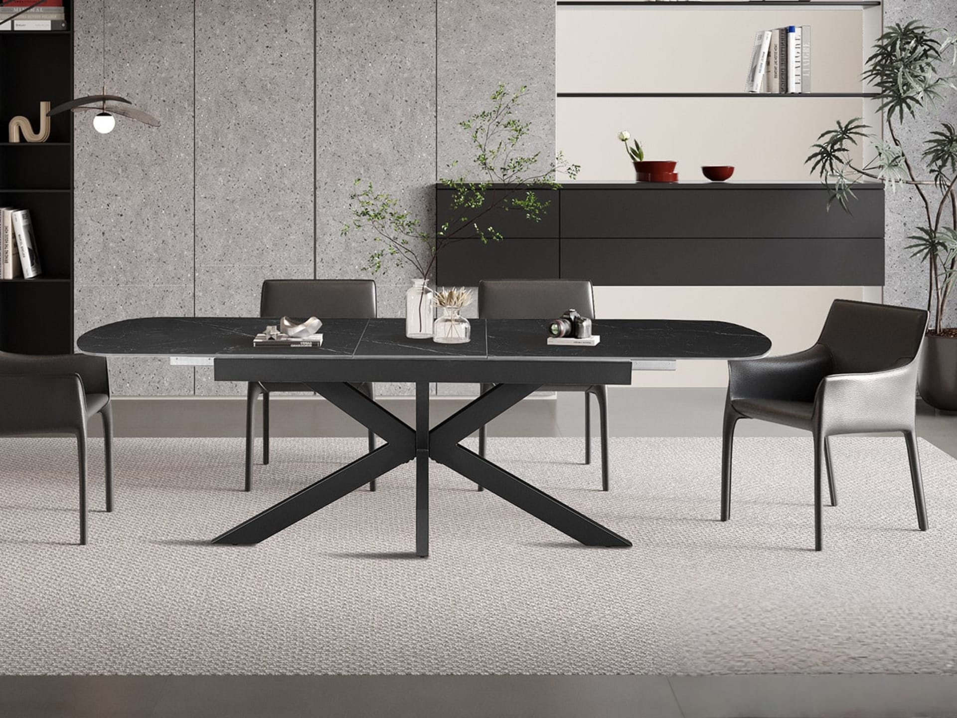 Uitschuifbare tafel 'Hestia' 180-220 cm Deens Ovaal Steen Zwart — foto 3 van 6