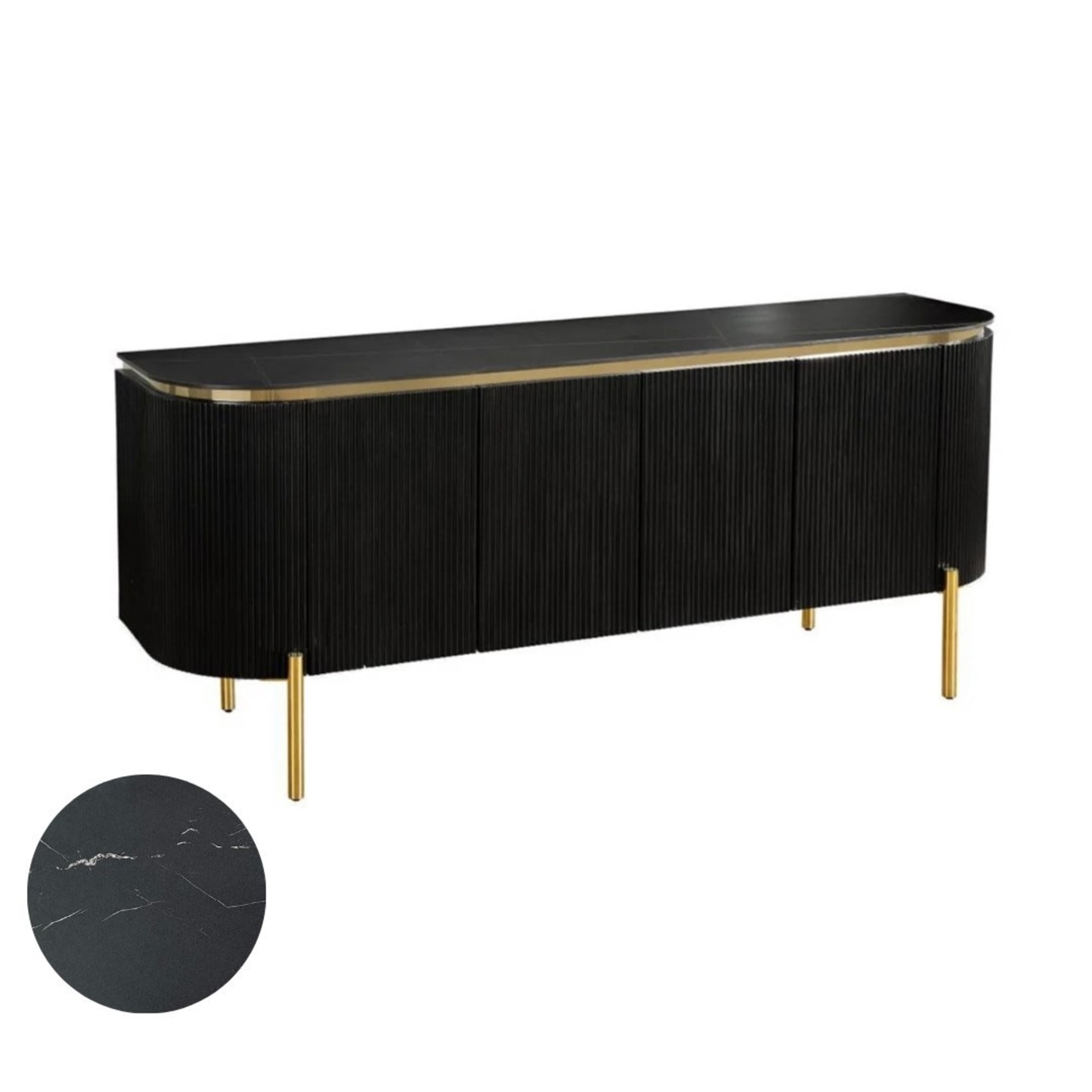 Aqua dressoir 190×50 zwart/goud keramiek — foto 1 van 2