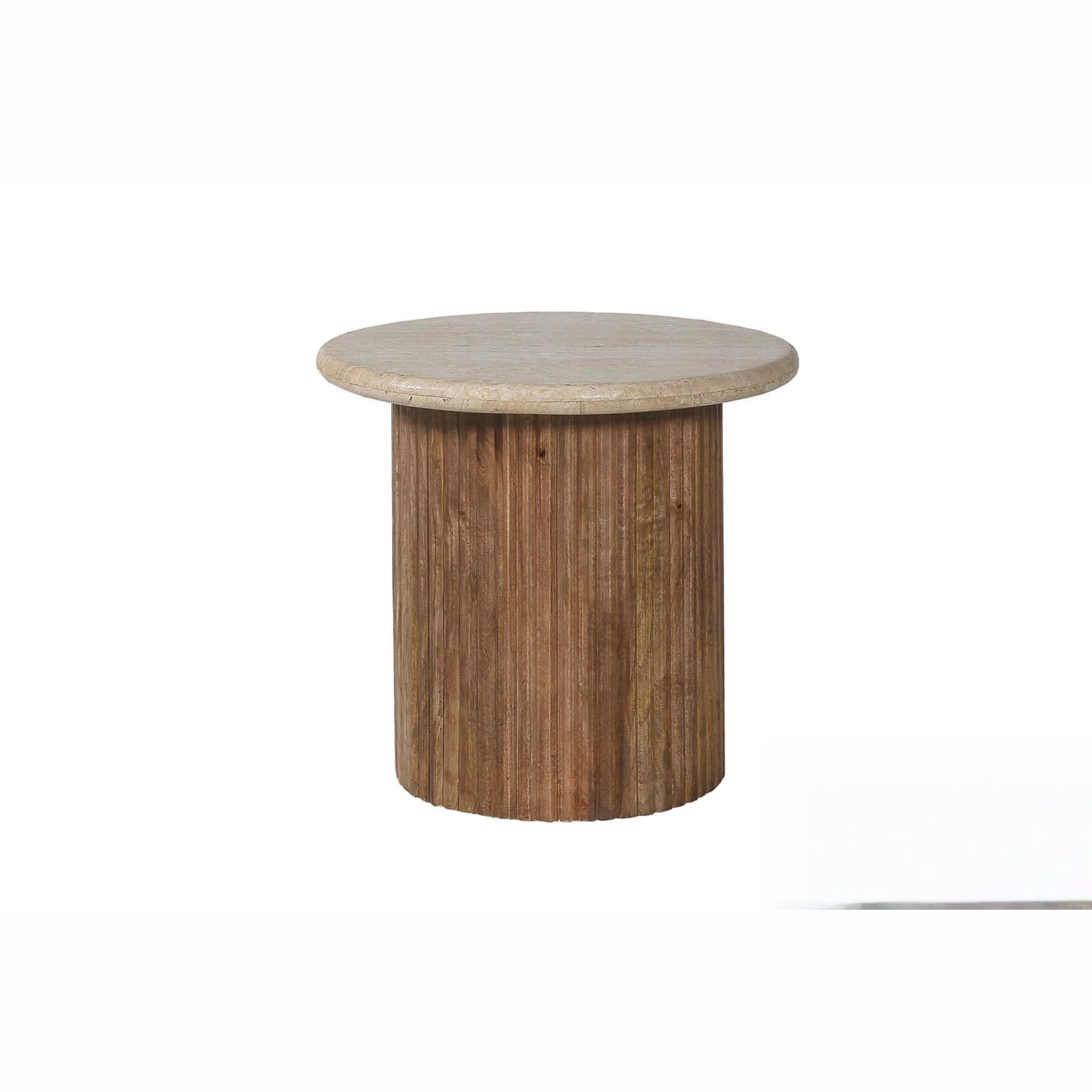 Bijzettafel 'Louis' 50 cm Mango hout met Travertin Beige