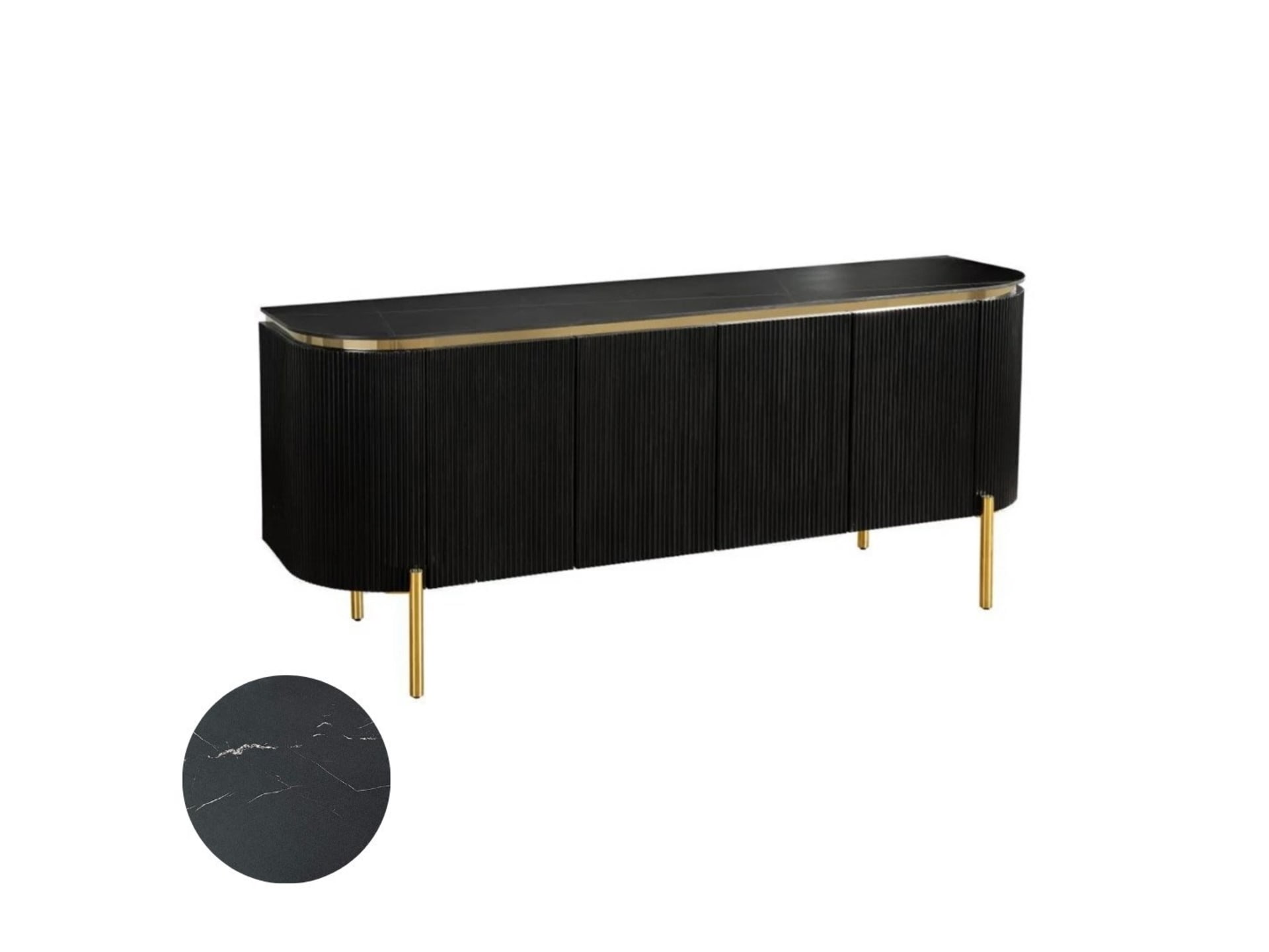 Aqua dressoir 190×50 zwart/goud keramiek