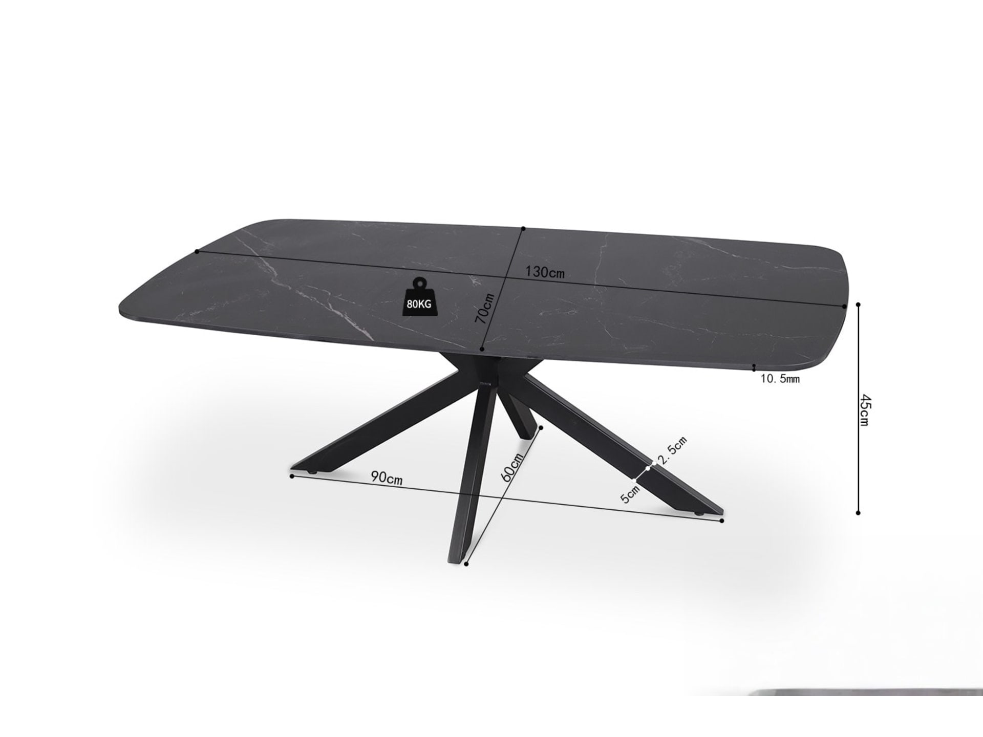 Salontafel 'Apollo' 130 cm Deens Ovaal Steen Zwart — foto 4 van 4