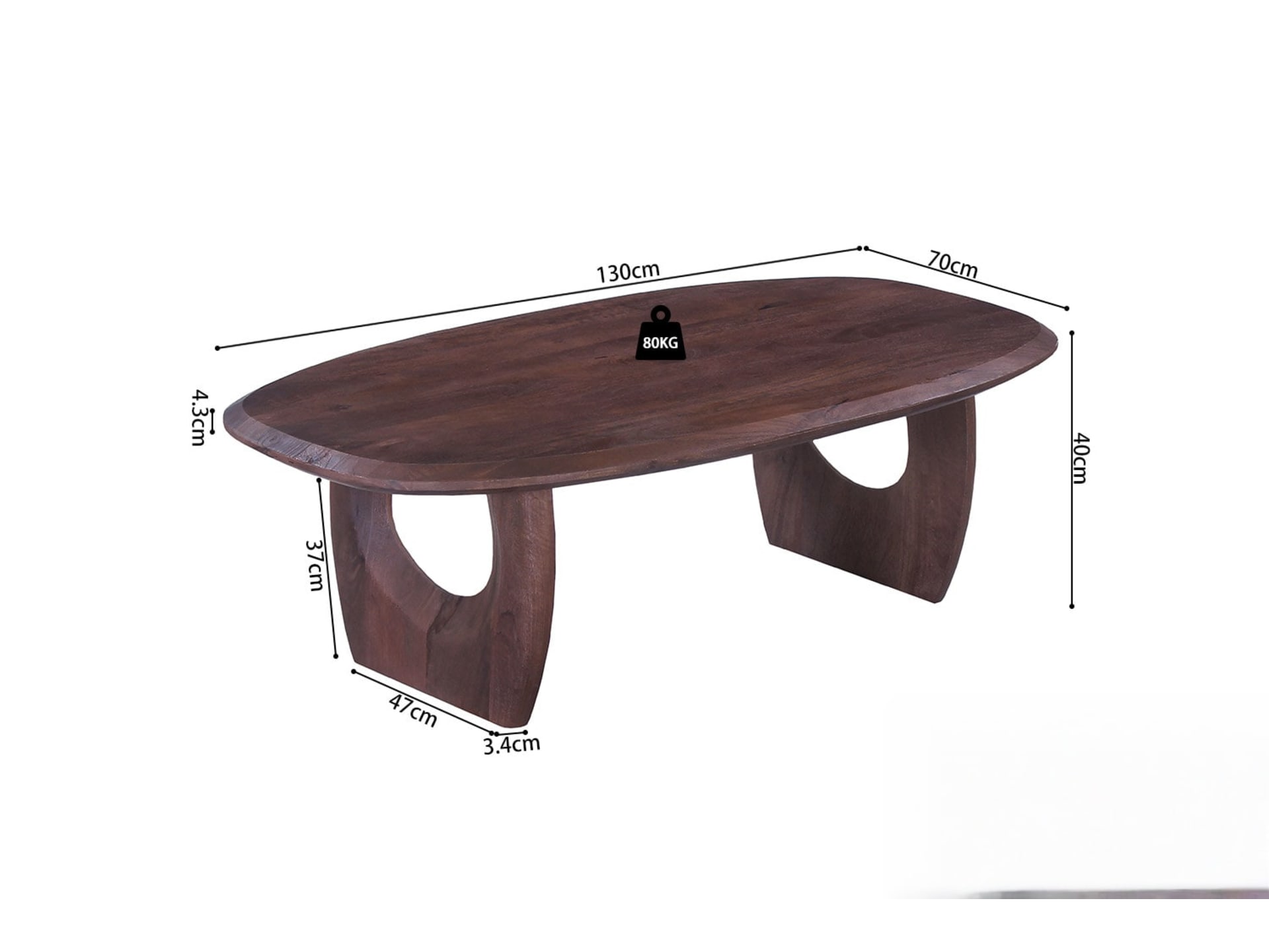 Salontafel 'Braga' Deens Ovaal Mango hout Donkerbruin — foto 4 van 4