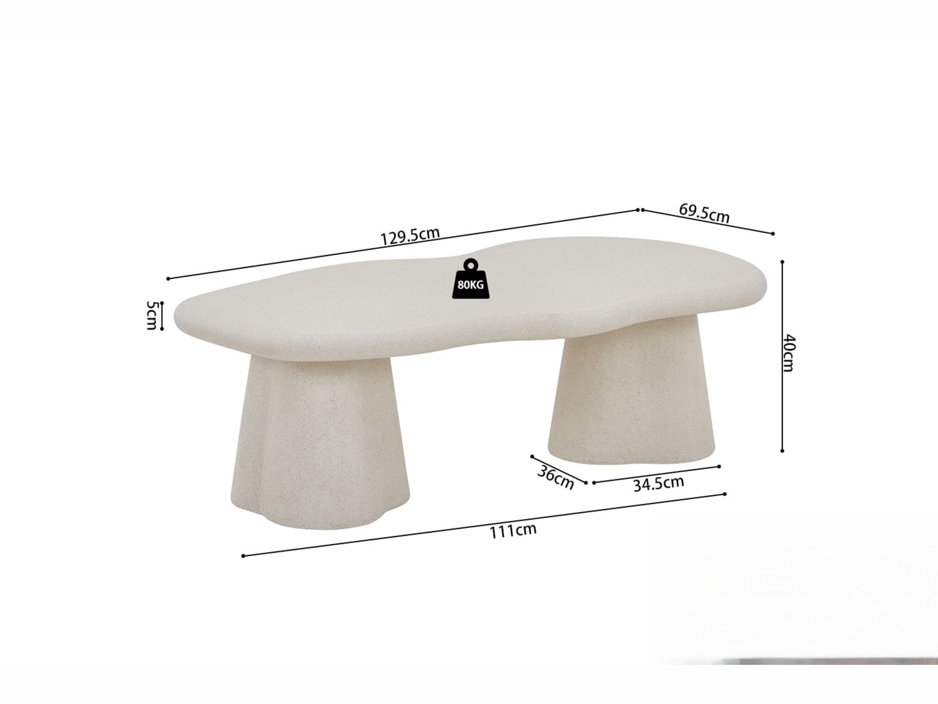 Salontafel 'Faro' 130 cm Organisch Cement — foto 5 van 5