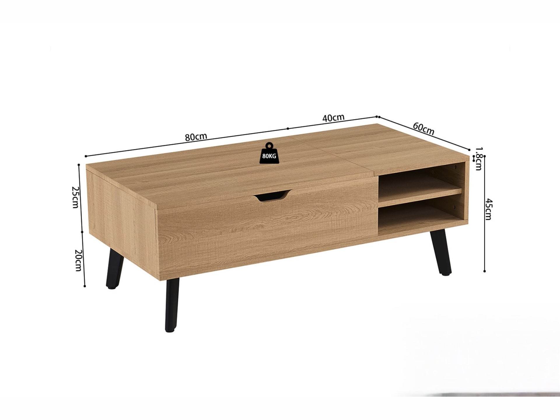 Salontafel 'Justine' Opklapbare top Decor Eik Naturel — foto 5 van 6