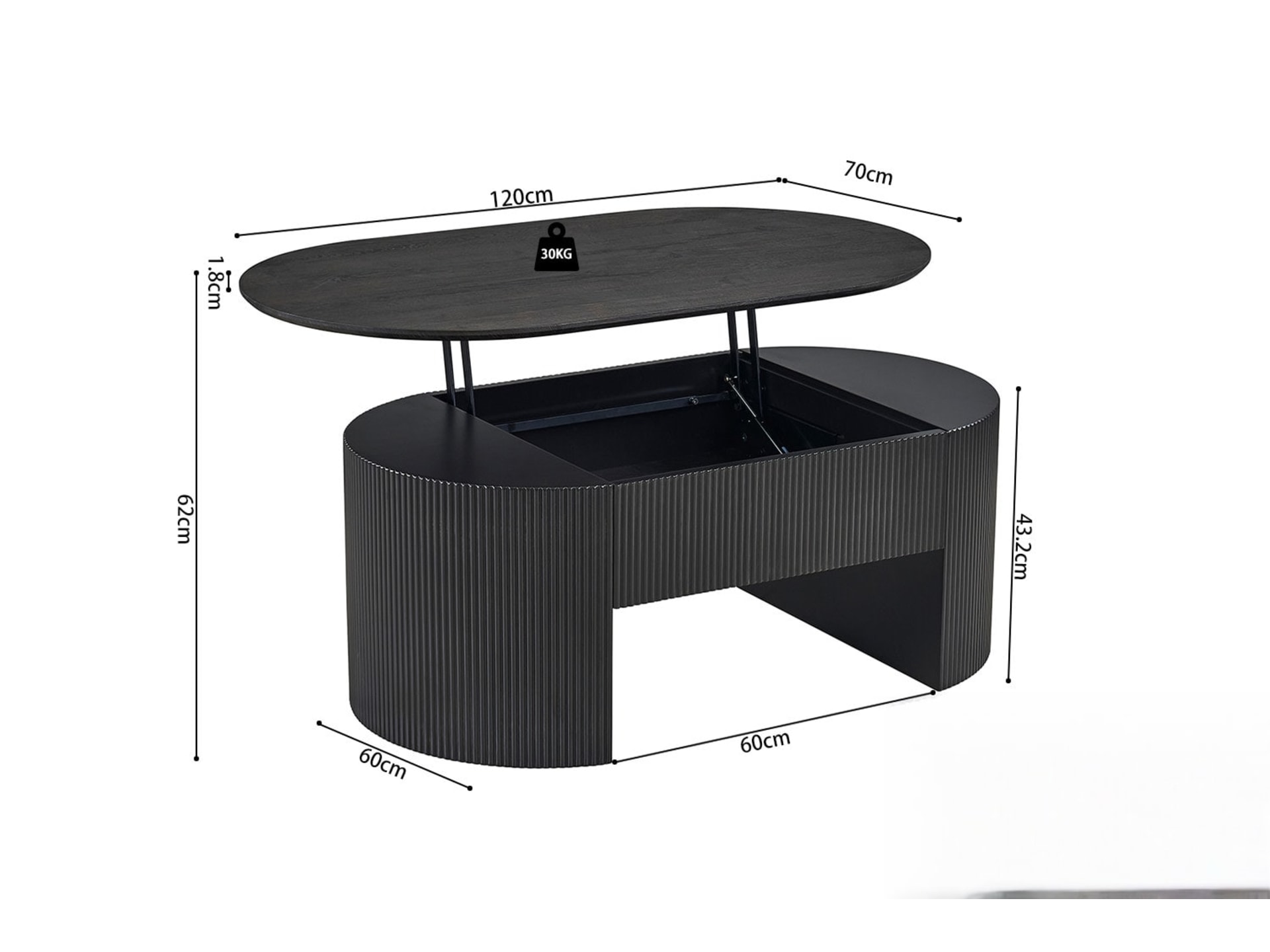 Salontafel 'Lagos' 120 cm Lift-top Decor Donkerbruin — foto 6 van 6