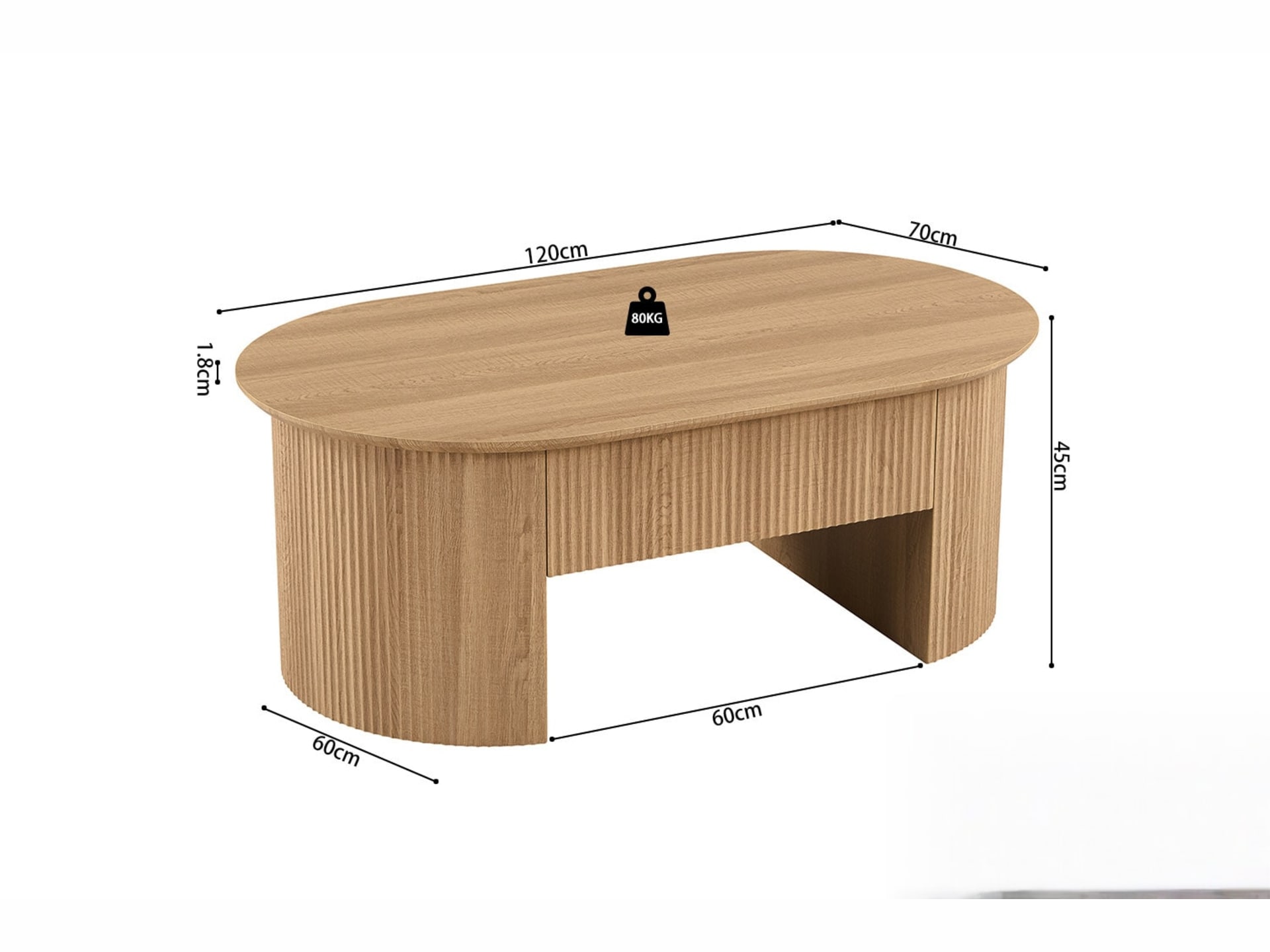 Salontafel 'Lagos' 120 cm Lift-top Decor Eik Naturel — foto 4 van 5