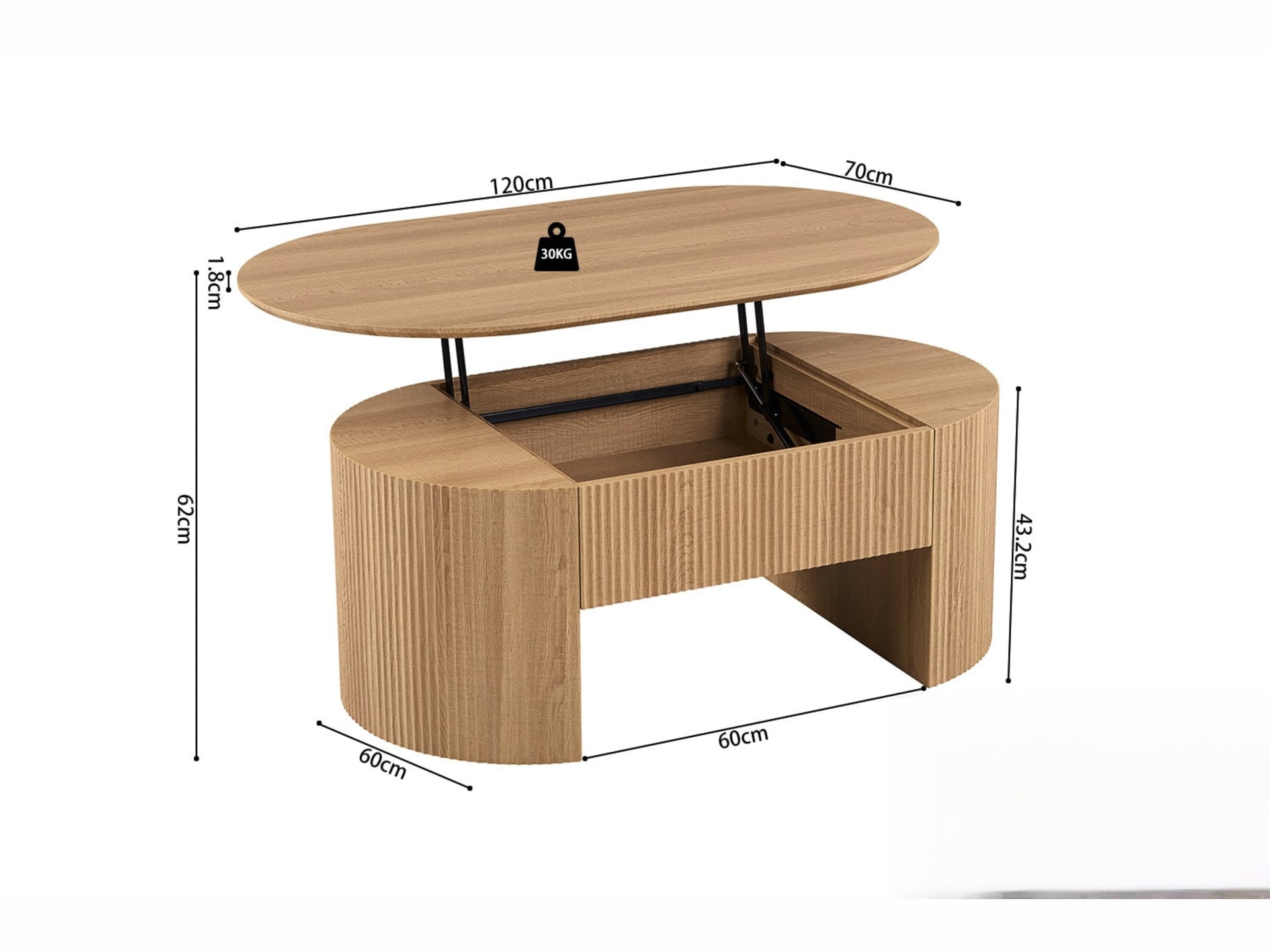 Salontafel 'Lagos' 120 cm Lift-top Decor Eik Naturel — foto 5 van 5