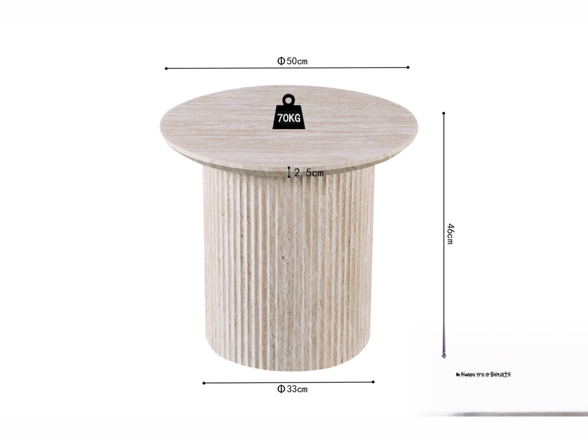 Salontafel 'Lagos' 50 cm Rond Decor Travertin Beige — foto 3 van 3