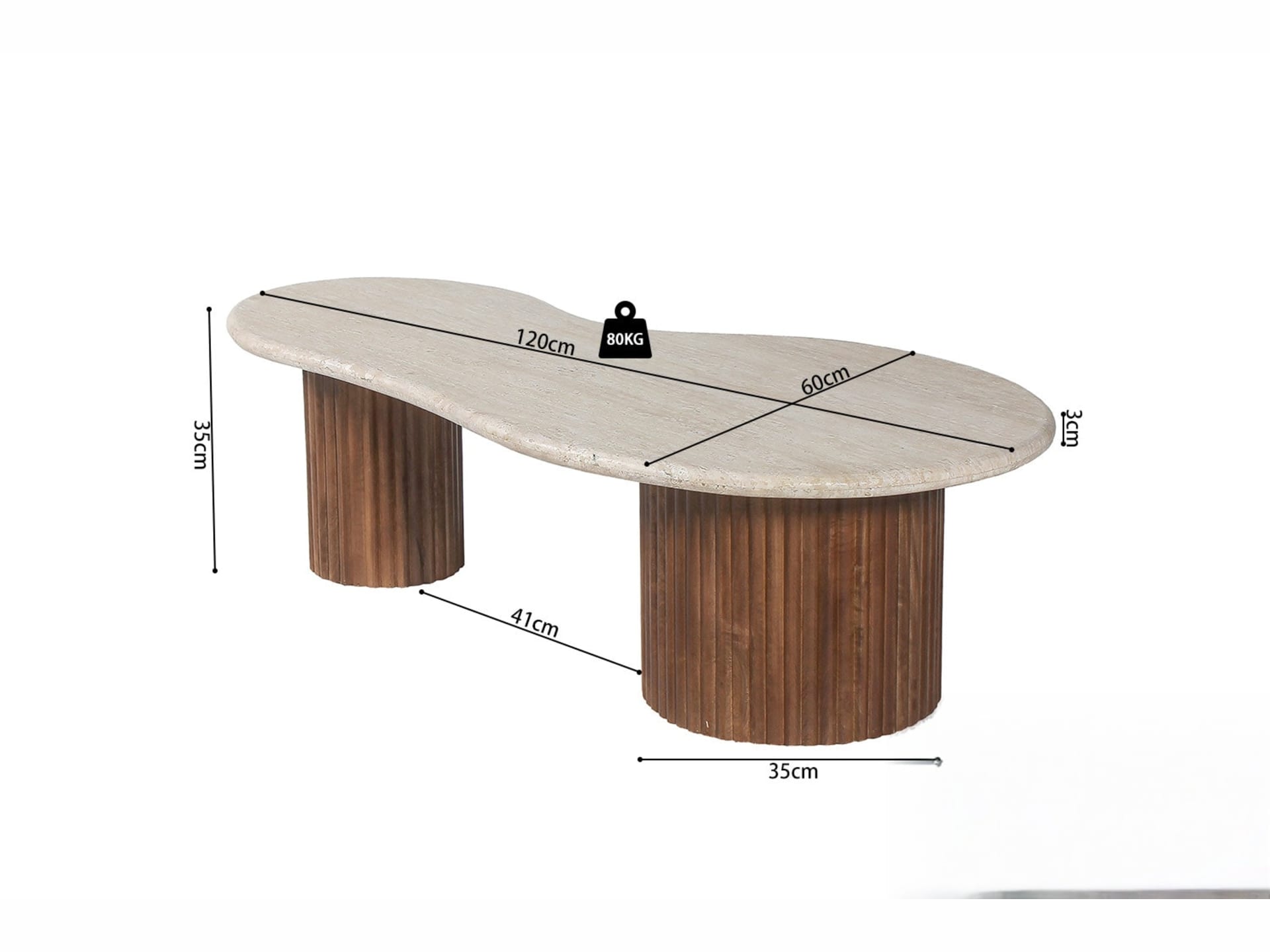 Salontafel 'Marlon' 120 cm Mango hout met Travertin Beige — foto 5 van 5