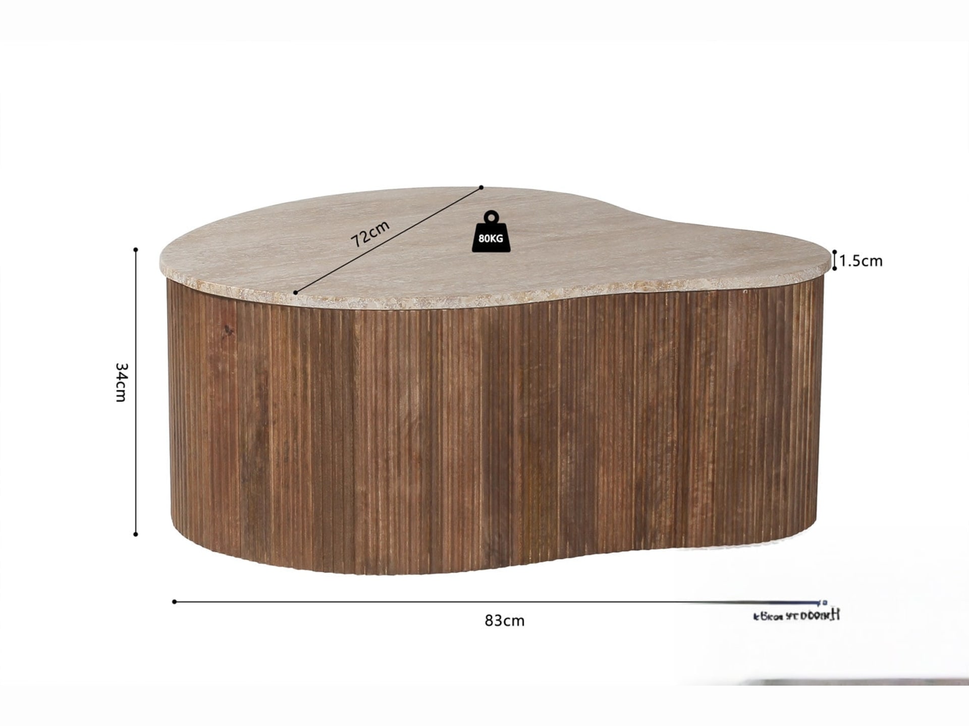 Salontafel 'Paul' 83 cm Mango hout met Travertin Beige — foto 5 van 5