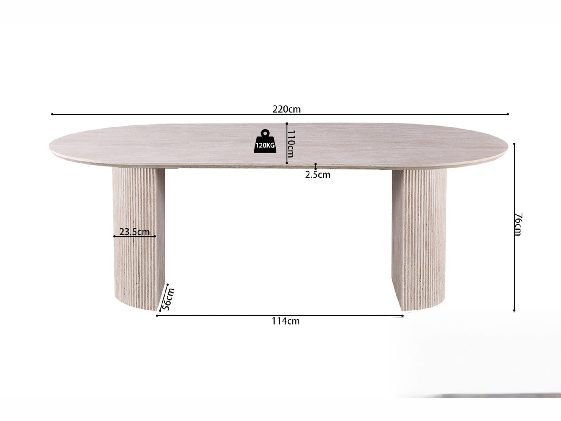 Tafel 'Lagos' 220 cm Ovaal Decor Travertin Beige — foto 6 van 6