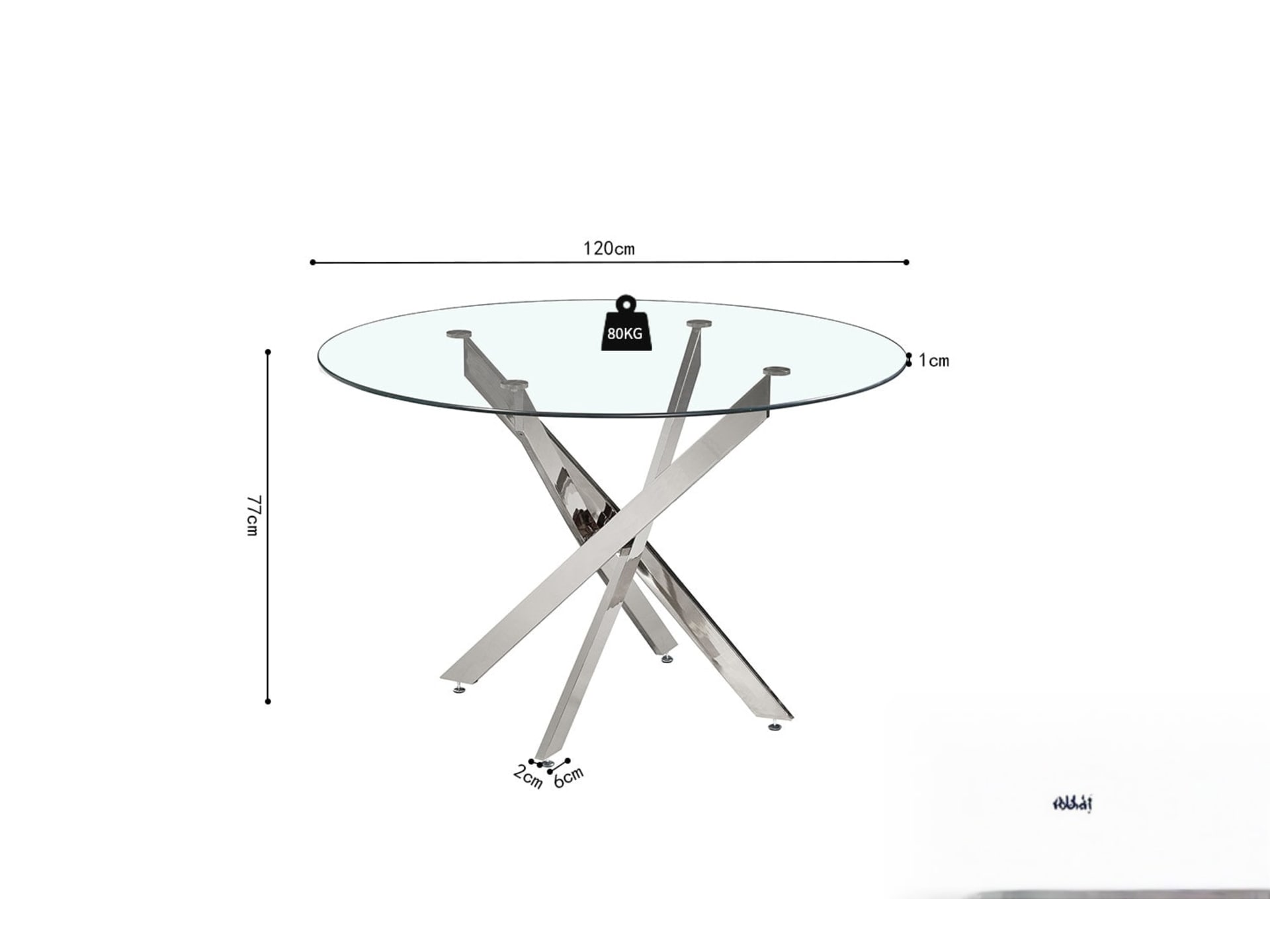 Tafel 'Lasi' 120 cm Rond Glas, Poten Chroom — foto 4 van 4