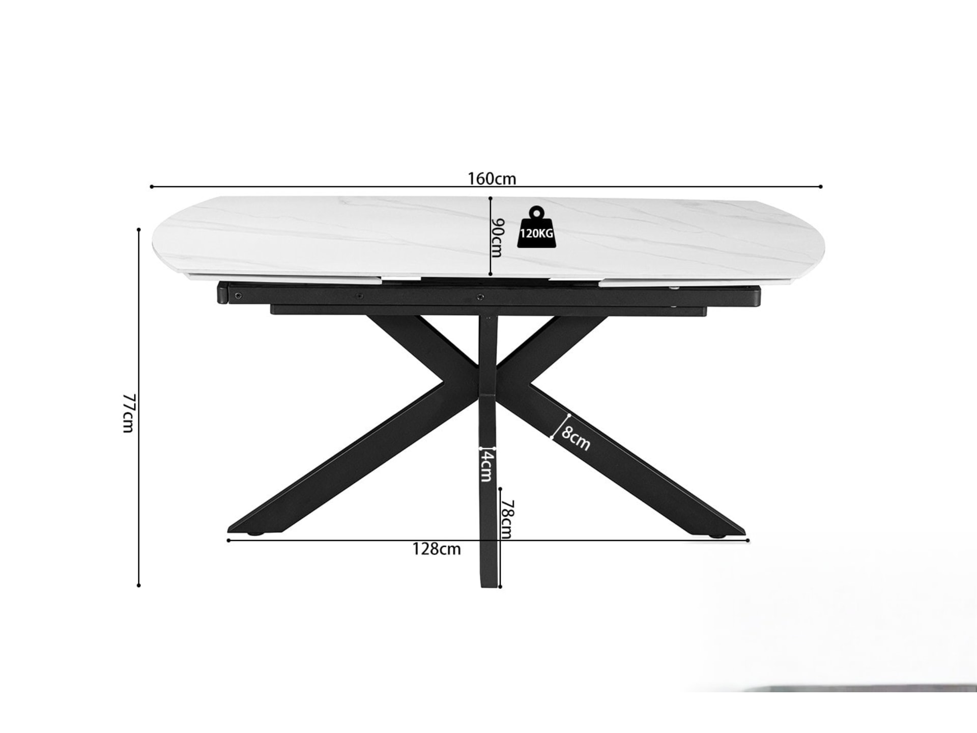 Uitschuifbare tafel 'Ares' 160-240 cm Deens Ovaal Steen Wit — foto 5 van 6