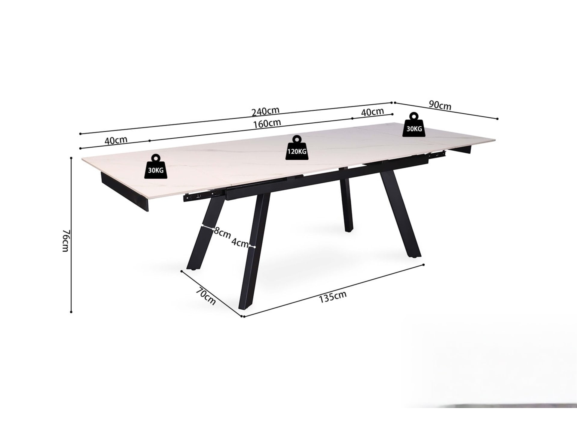 Uitschuifbare tafel 'Hera' 160-240 cm Rechthoekig Steen Wit — foto 5 van 5
