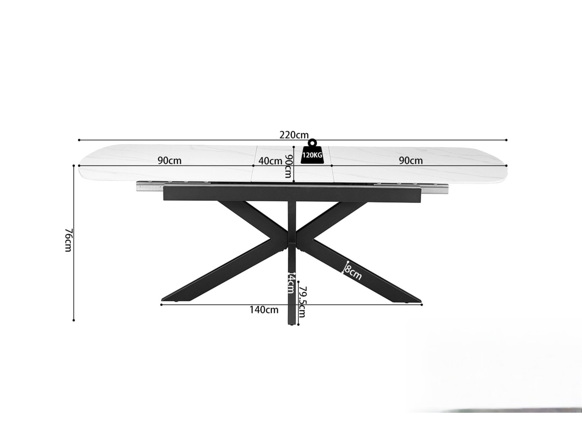Uitschuifbare tafel 'Hestia' 180-220 cm Deens Ovaal Steen Wit — foto 6 van 6