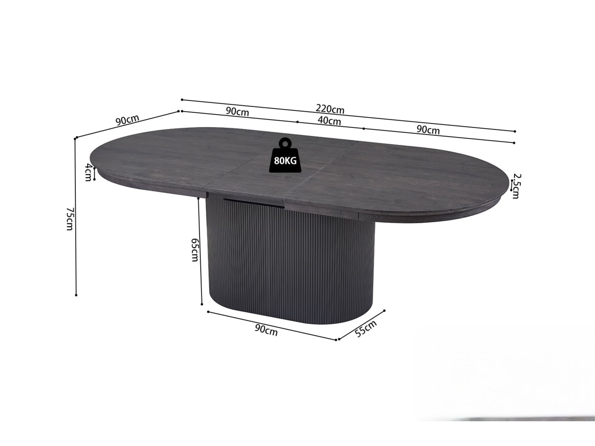 Uitschuifbare tafel 'Lagos' 180-220 cm Ovaal Decor Donkerbruin — foto 6 van 6