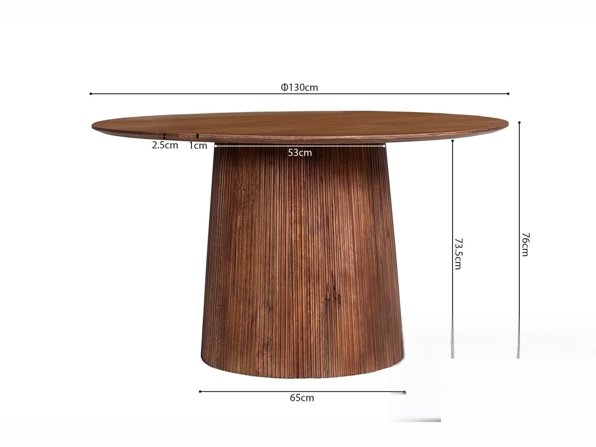 Tafel 'Miguel' 130 cm Rond Mango hout Lichtbruin — foto 4 van 4