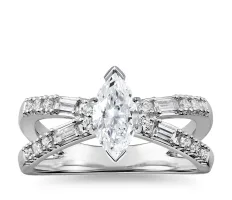 1ct.MQ in Dot Dash Split Shank Diamond Engagement Ring in 14k White Gold (3/8 ct. tw.)