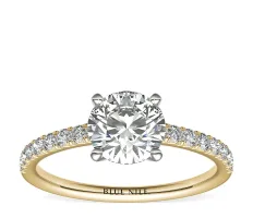 1.21ct.RD in *Delicate* French Pavé Diamond Engagement Ring in 14k Yellow Gold (1/4 ct. tw.)