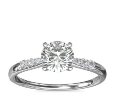 1ct.RD in *Delicate* Petite Tapered Graduated Diamond Ring in 14KW Gold