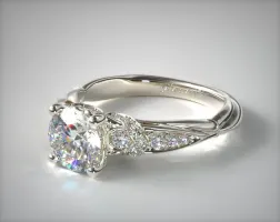 .72ct Round Diamond Engagement Ring (EX-Cut K-Color SI2-Clarity) Pinched-Shank Pavé Curled Undergallery 2.3mm 18K White Gold