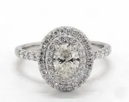 1.01ct Oval Diamond Engagement Ring (Ideal-Cut H-Color VVS1-Clarity) Double Halo Split-Shank 4mm 18K White Gold