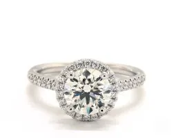 1.03ct Round Elegant Halo Pavé Diamond Engagement Ring (Excellent-Cut K-Color VVS2-Clarity) 1.80mm Platinum